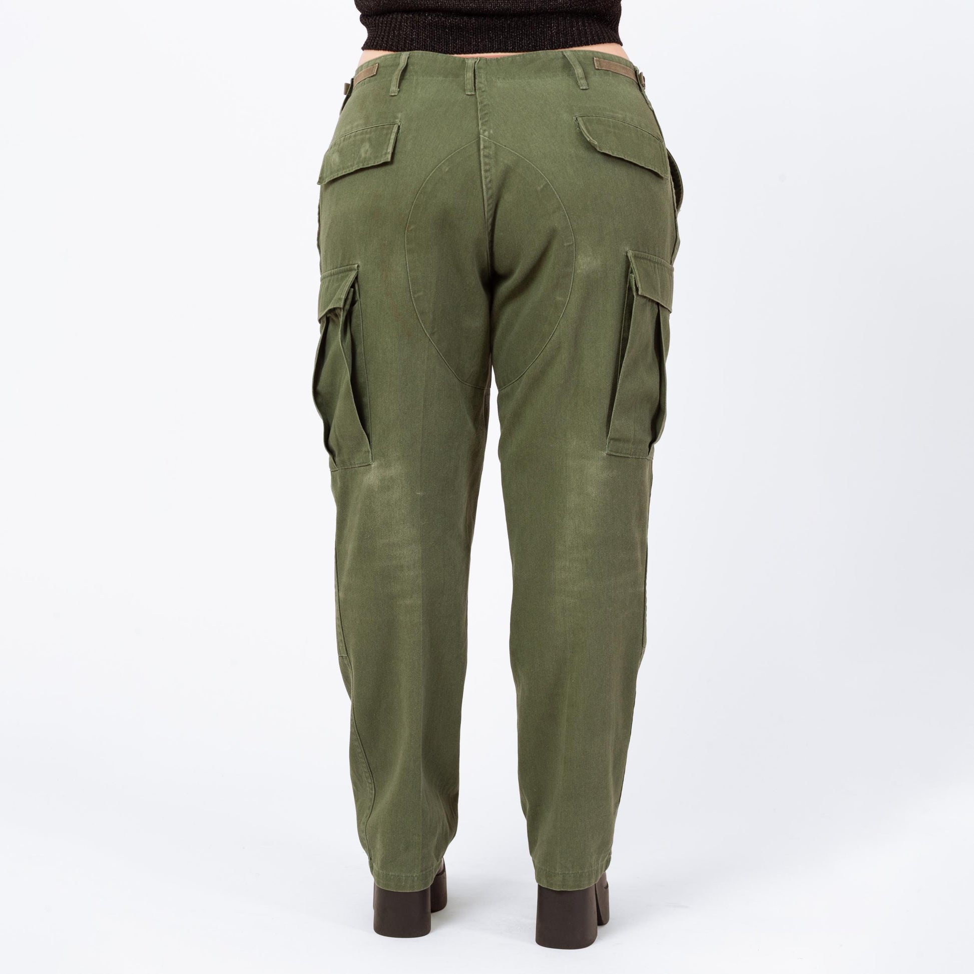 Vintage 90s Army Green Unisex Cargo Field Pants - 34"-39" Waist | High Waist Olive Drab Military Commando Pants