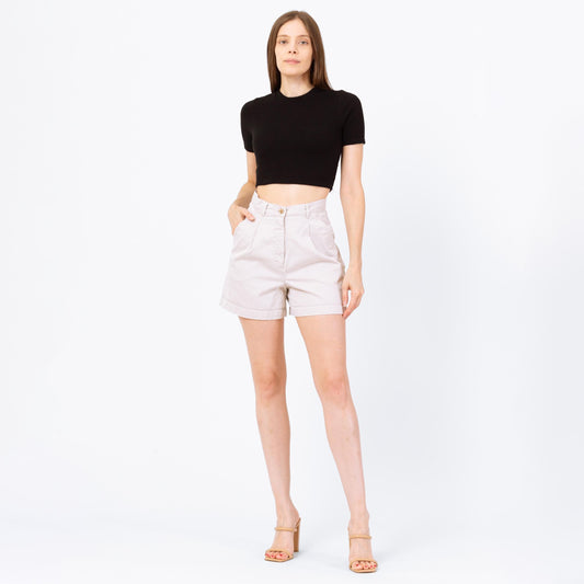 Vintage 90s Anne Klein Khaki High Waisted Shorts - Small, 26" Waist | Minimalist Pleated Casual Cotton Shorts