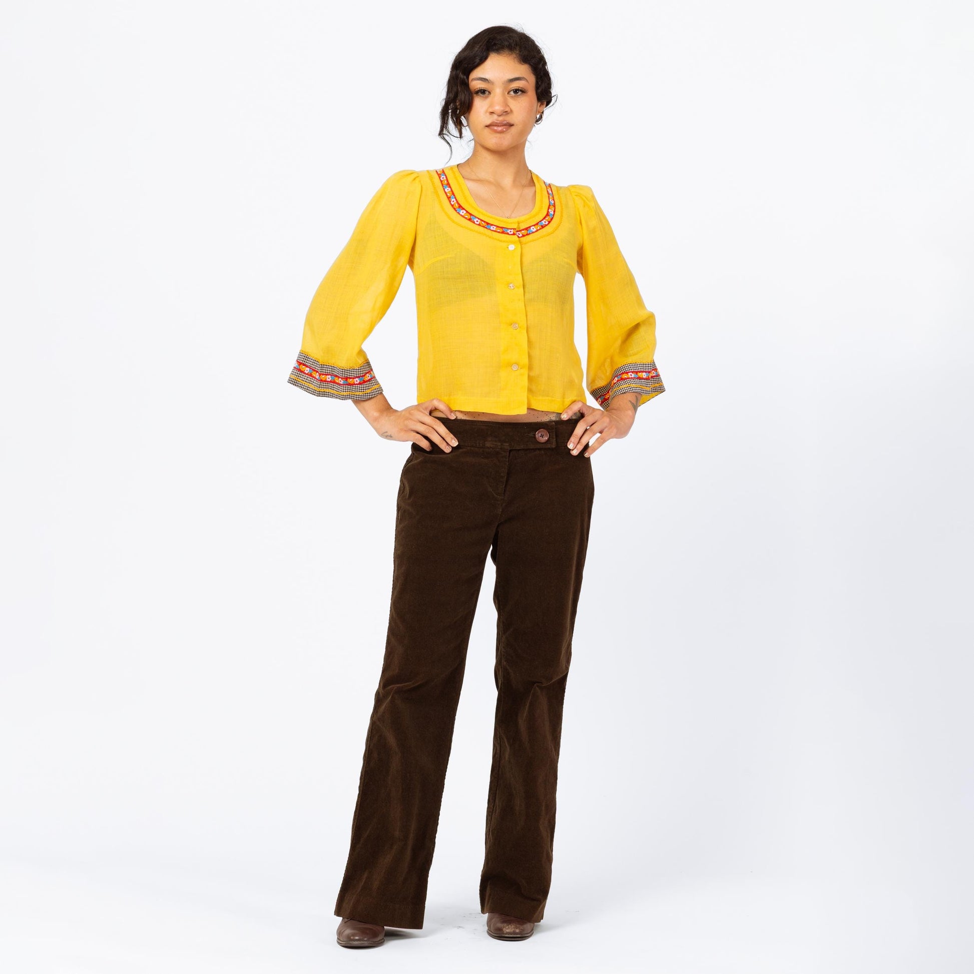 Vintage 90s Brown Corduroy Low Rise Flare Pants - Small to Medium | Y2K Bootcut Stretch Trousers, 70s Style Retro Flared Pants