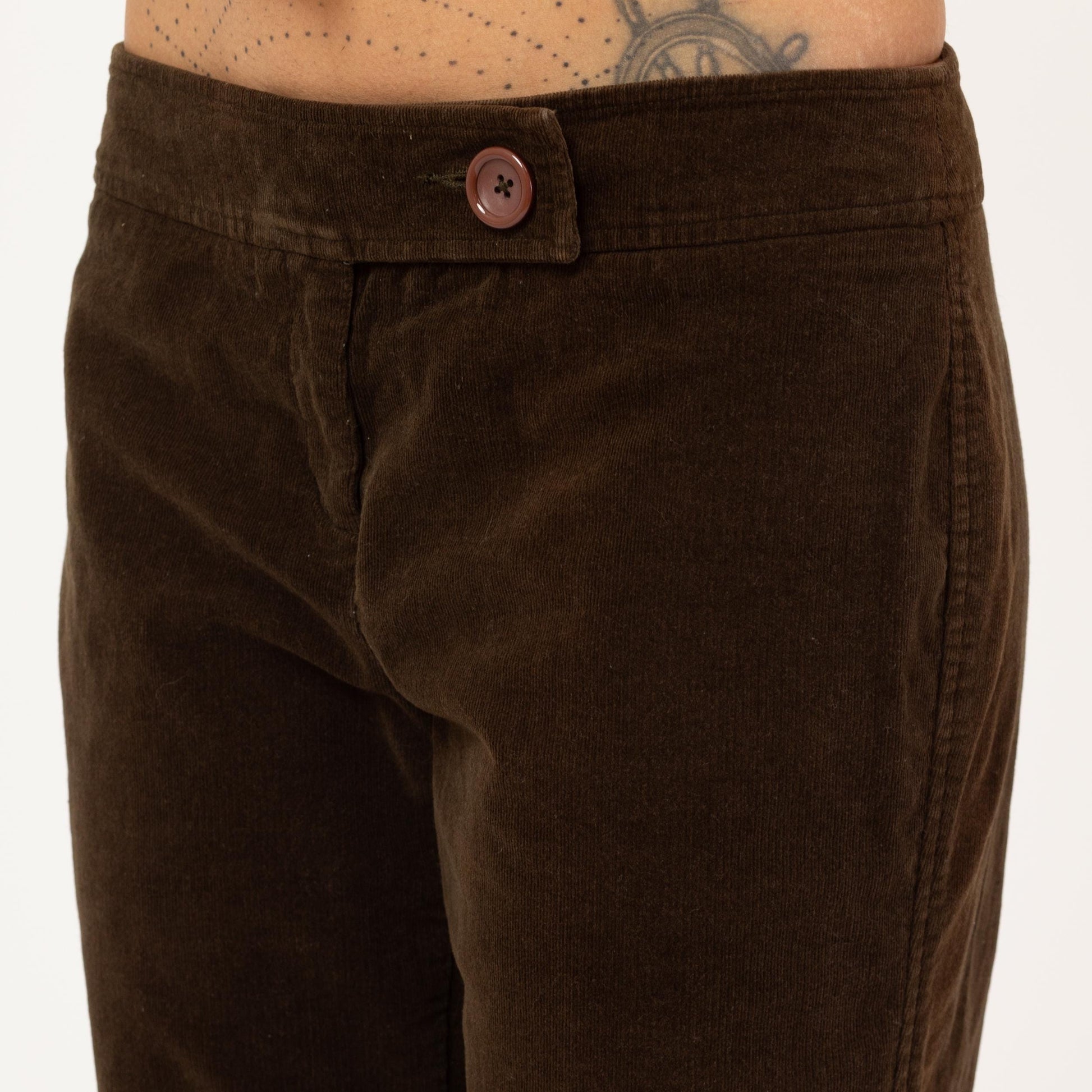 Vintage 90s Brown Corduroy Low Rise Flare Pants - Small to Medium | Y2K Bootcut Stretch Trousers, 70s Style Retro Flared Pants