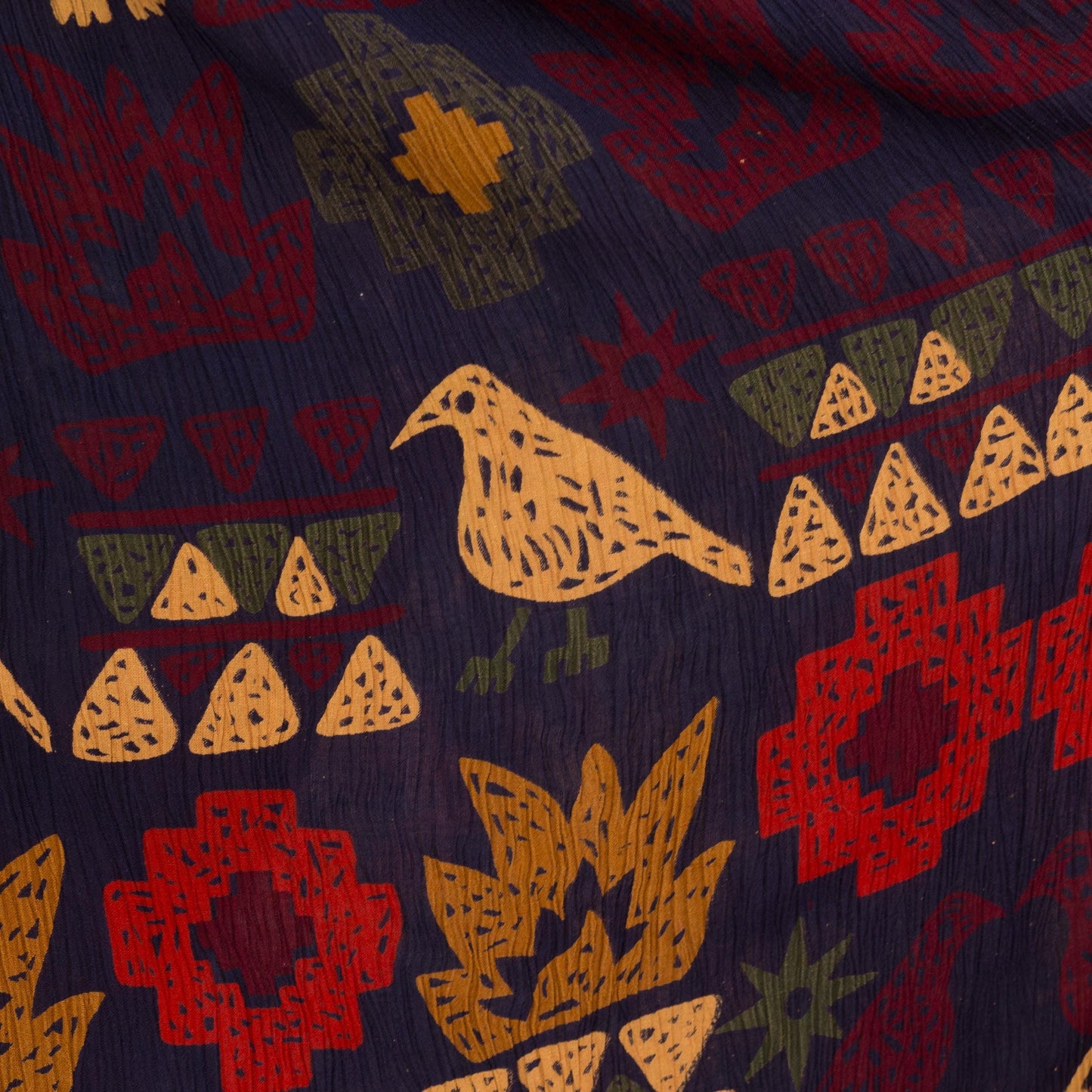 Vintage 90s Boho Elephant & Bird Print Maxi Sundress - Medium | Red Blue Rayon Made In India Sleeveless Tie Back Summer Festival Dress