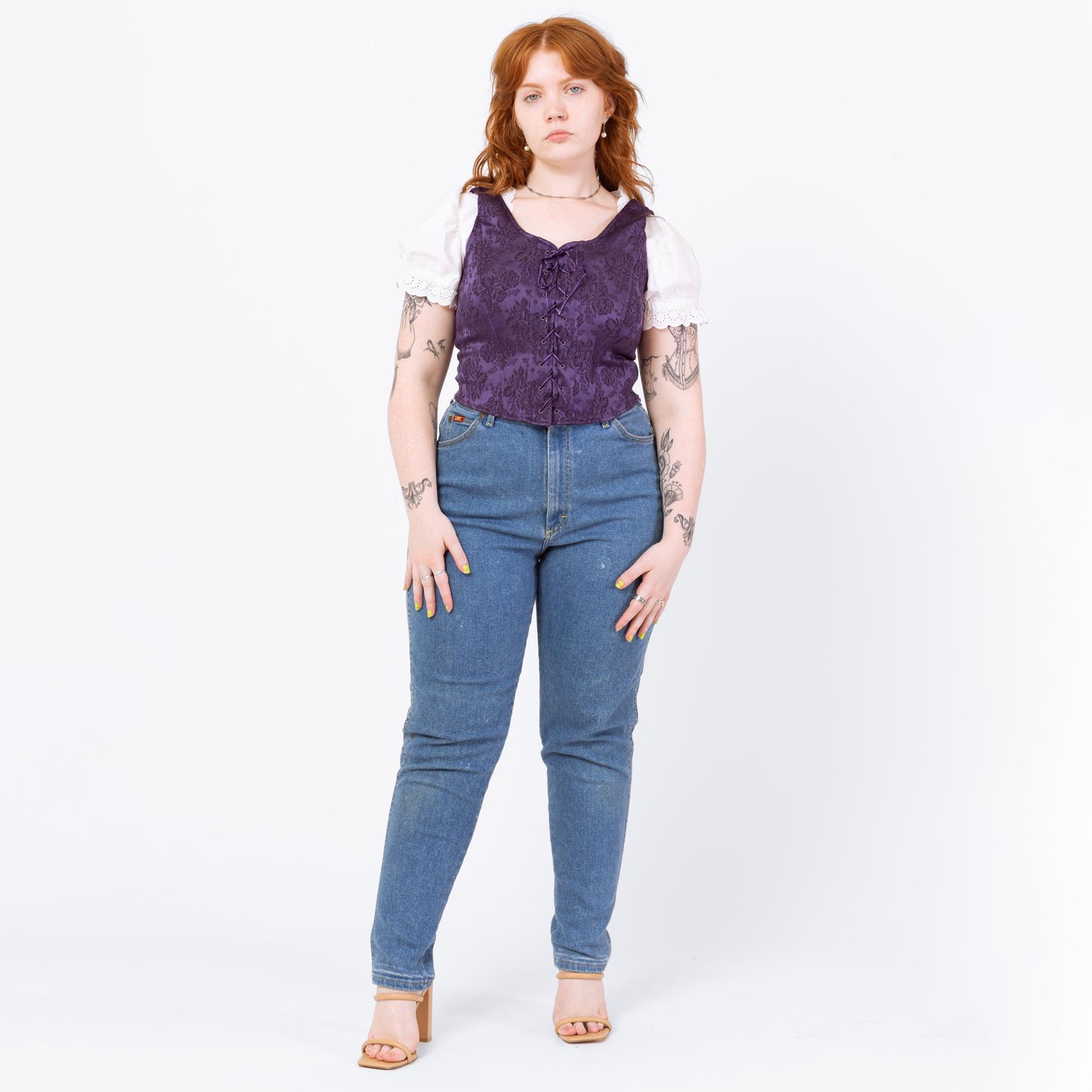 Vintage 80s Lee Riders High Waisted Jeans - Large, 30"-32" Waist | Made In USA Stretch Denim Tapered Leg Mom Jeans