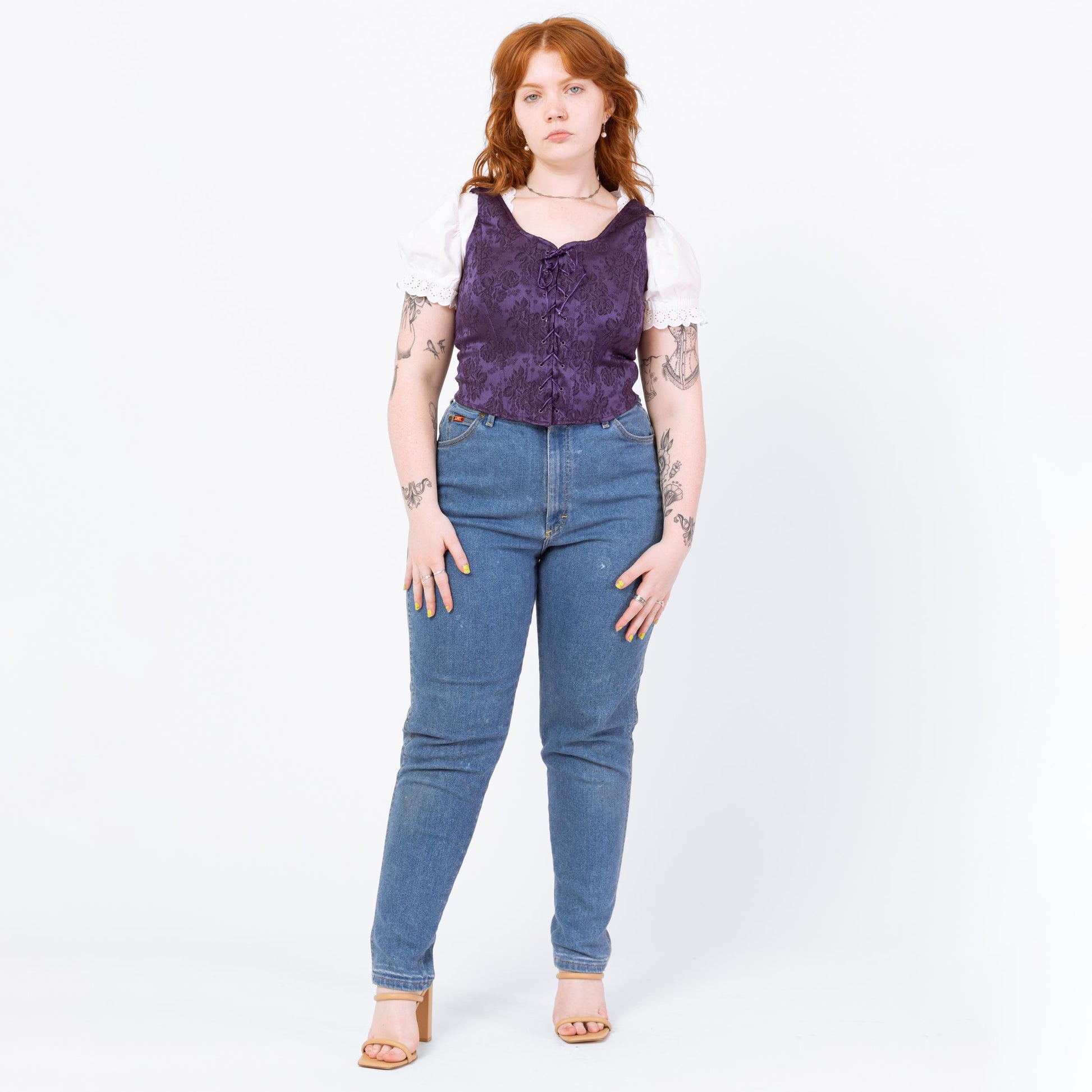 Vintage 80s Lee Riders High Waisted Jeans - Large, 30"-32" Waist | Made In USA Stretch Denim Tapered Leg Mom Jeans