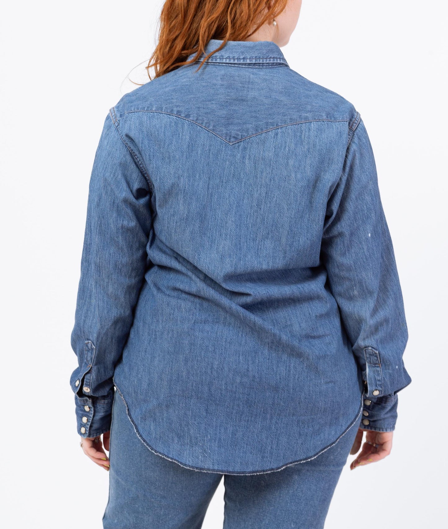 Vintage 70s Maverick Denim Pearl Snap Western Shirt - Men's Medium, Women's Large | Distressed Cowboy Blue Jean Workwear Top