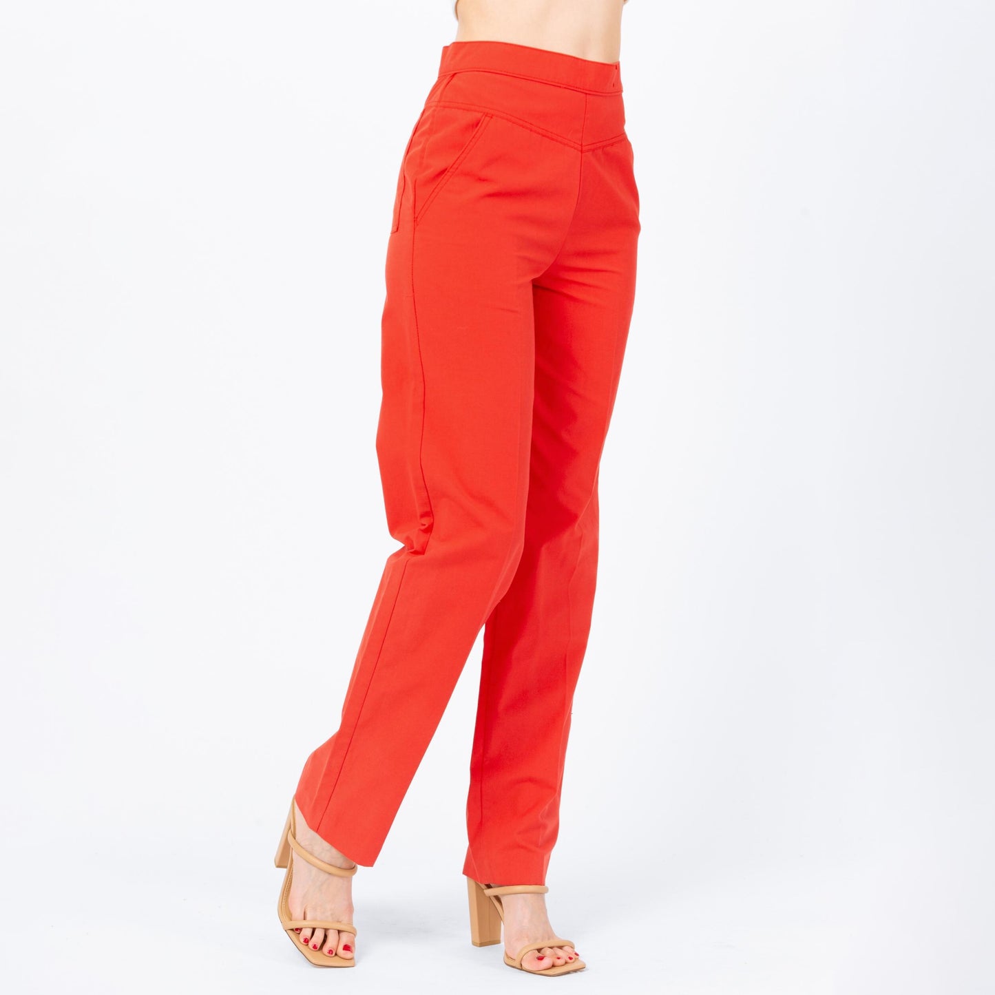 Vintage 70s Levi's Tomato Red Yoked Waist Pants - Small, 26" Waist | High Rise Tapered Leg Trousers