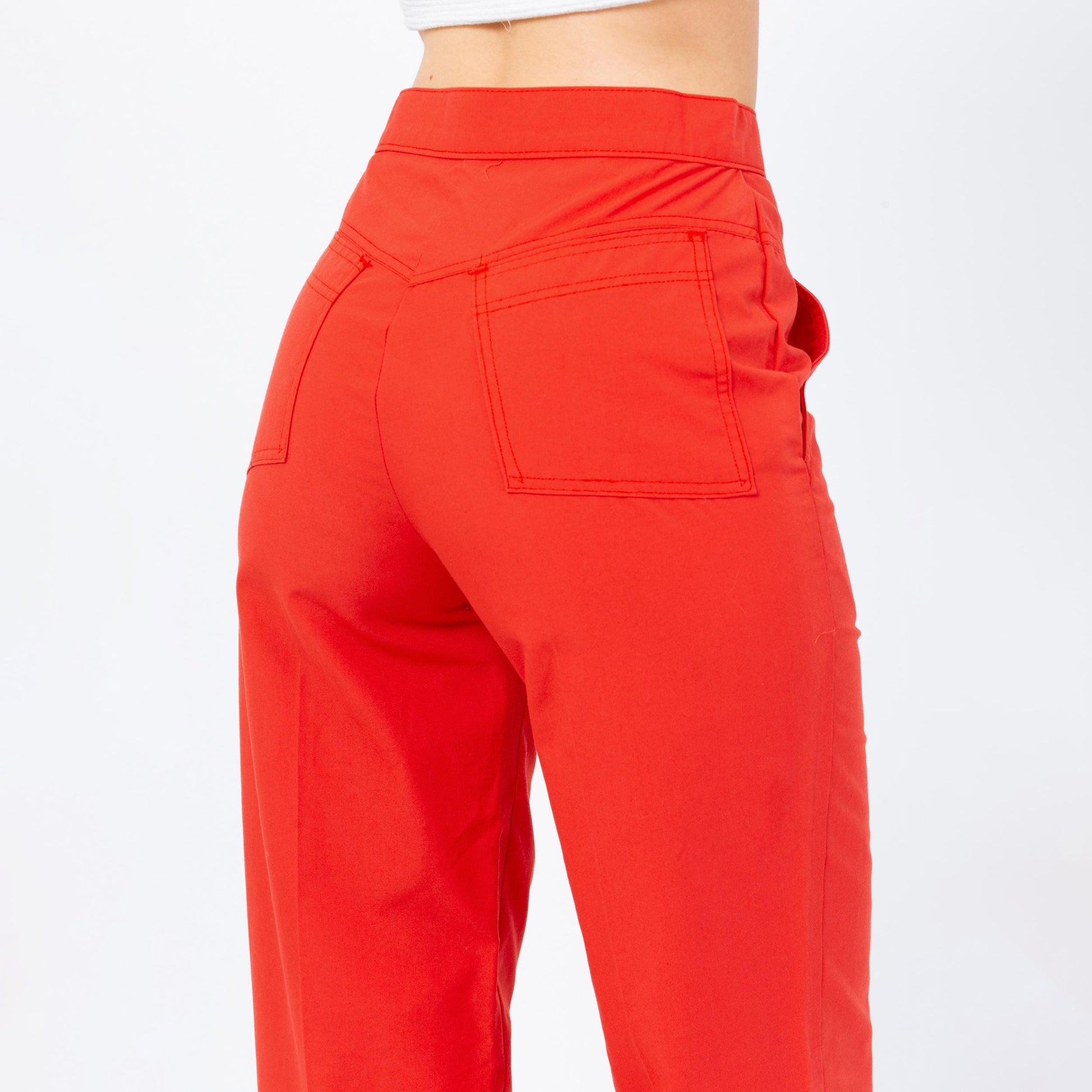 Vintage 70s Levi's Tomato Red Yoked Waist Pants - Small, 26" Waist | High Rise Tapered Leg Trousers