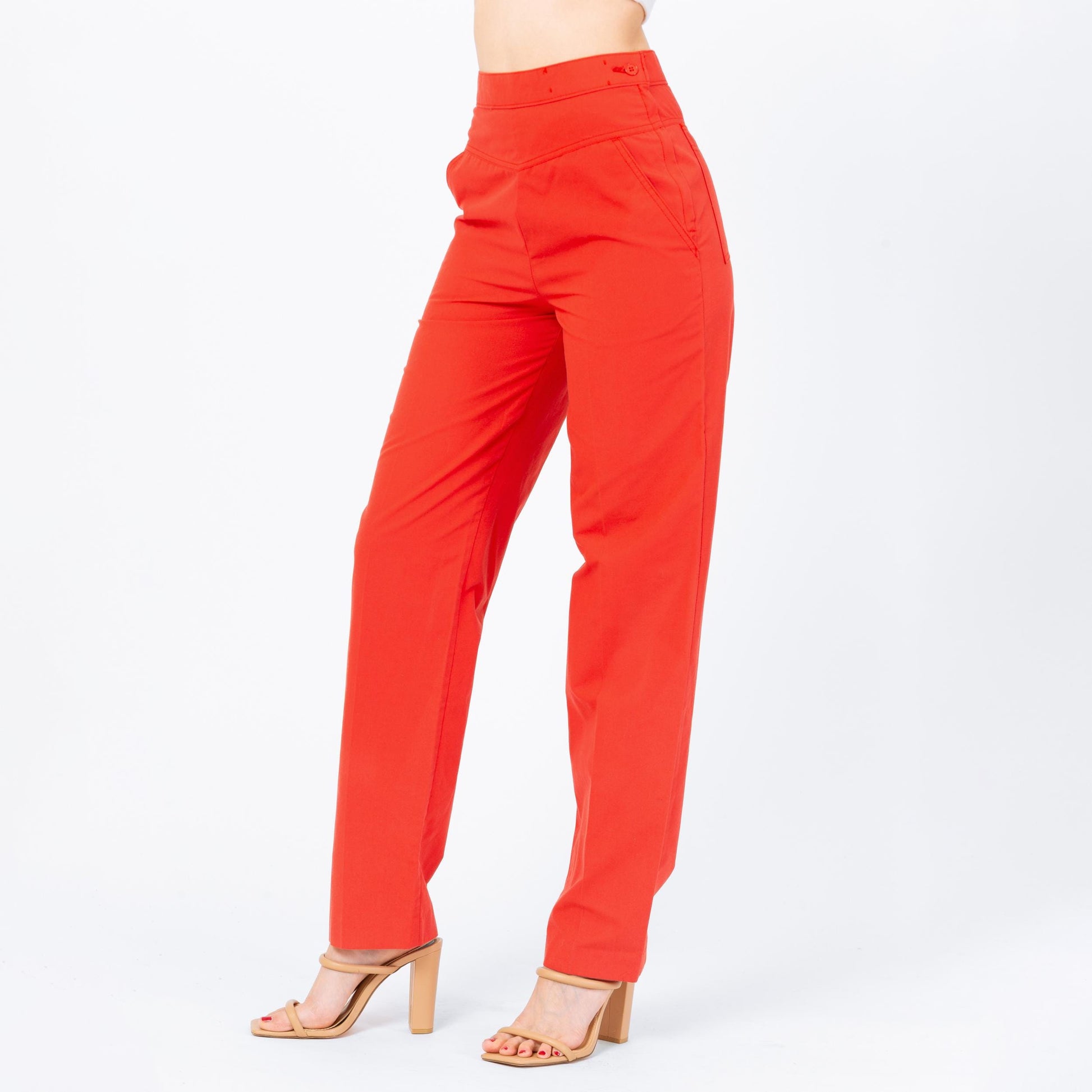 Vintage 70s Levi's Tomato Red Yoked Waist Pants - Small, 26" Waist | High Rise Tapered Leg Trousers