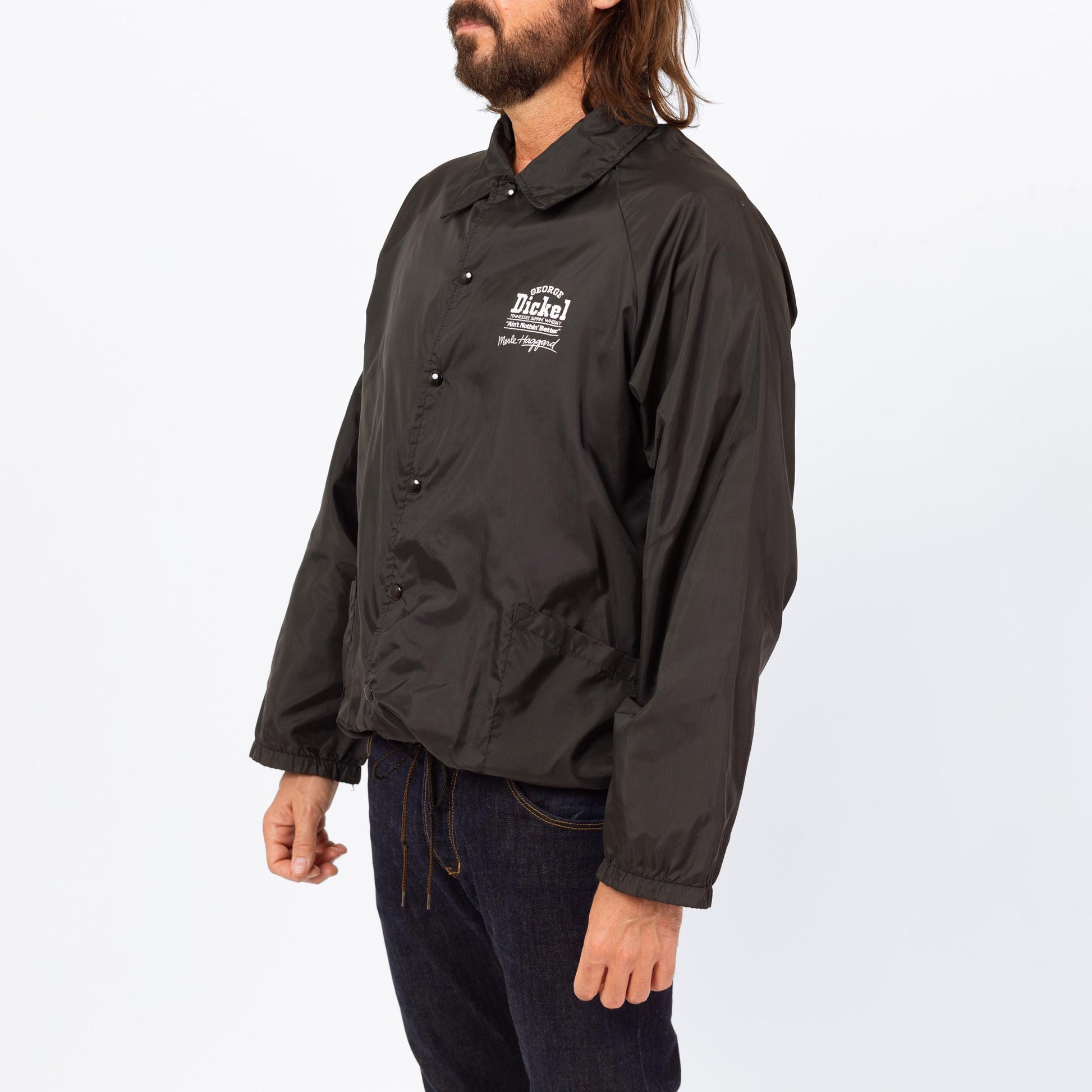 Vintage 80s Merle Haggard And The Strangers Windbreaker - Large | Ain't Nothin Better Tour Black Snap Button Jacket