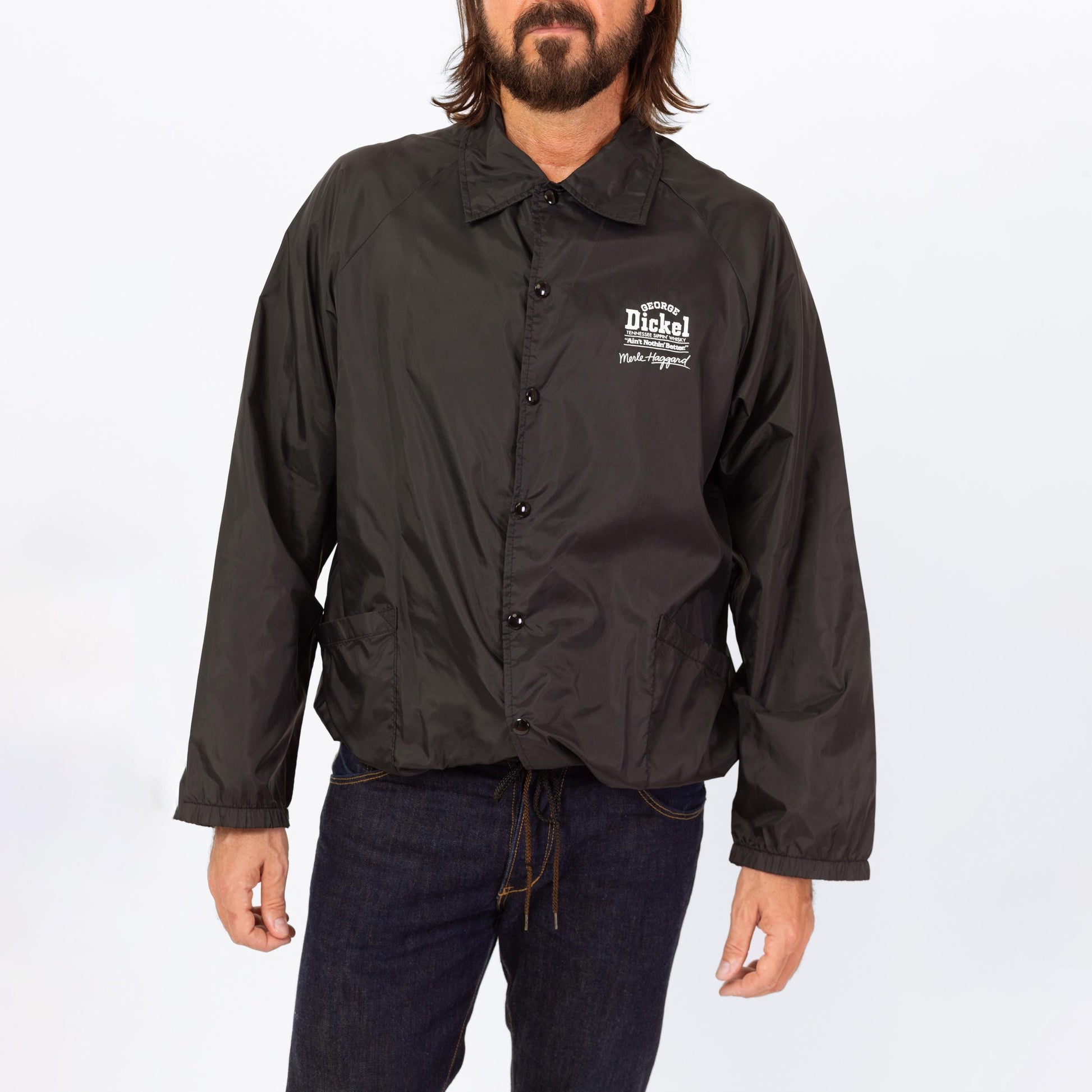 Vintage 80s Merle Haggard And The Strangers Windbreaker - Large | Ain't Nothin Better Tour Black Snap Button Jacket