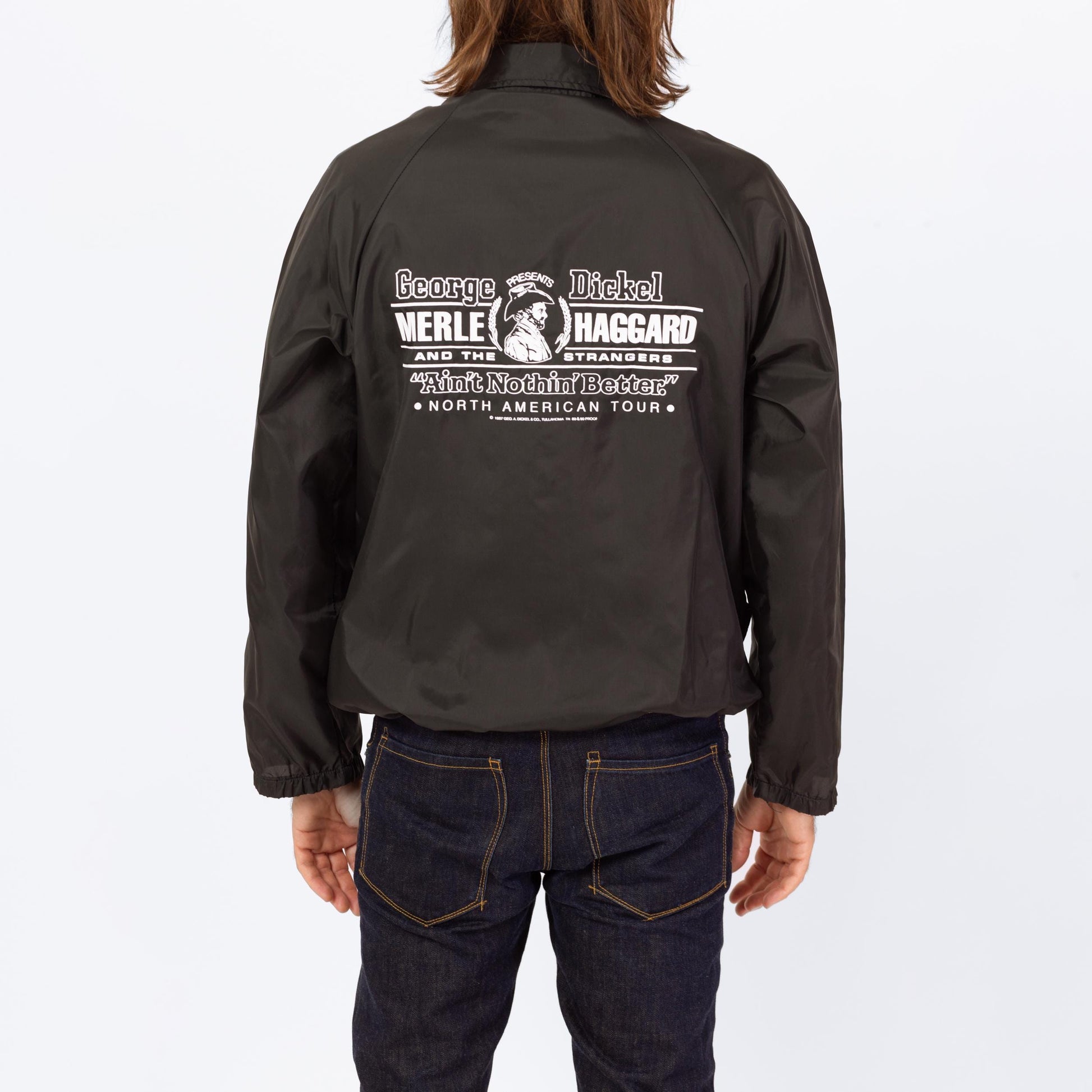 Vintage 80s Merle Haggard And The Strangers Windbreaker - Large | Ain't Nothin Better Tour Black Snap Button Jacket