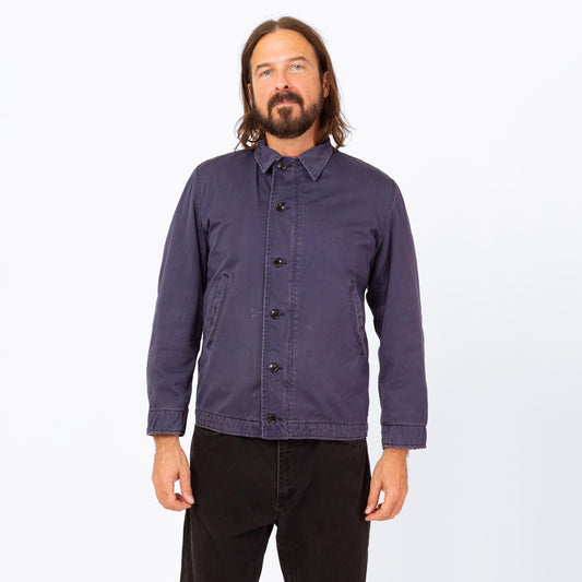 Vintage 70s US Navy Deck Jacket - Medium | Slate Blue Cotton Button Up Lightweight Utility Jacket