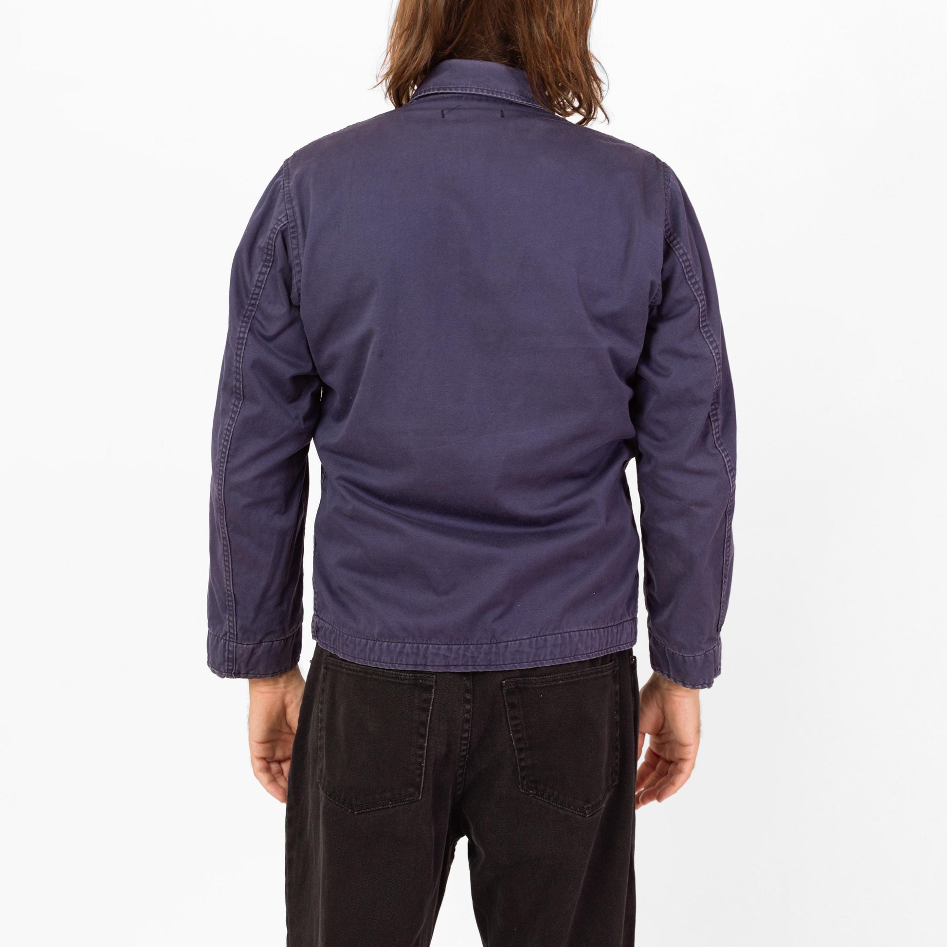Vintage 70s US Navy Deck Jacket - Medium | Slate Blue Cotton Button Up Lightweight Utility Jacket