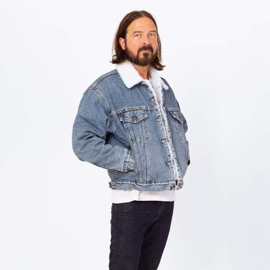 Vintage Levi's Denim Sherpa Jacket - Medium | Stonewashed Shearling Lined Blue Jean Grunge Trucker Coat