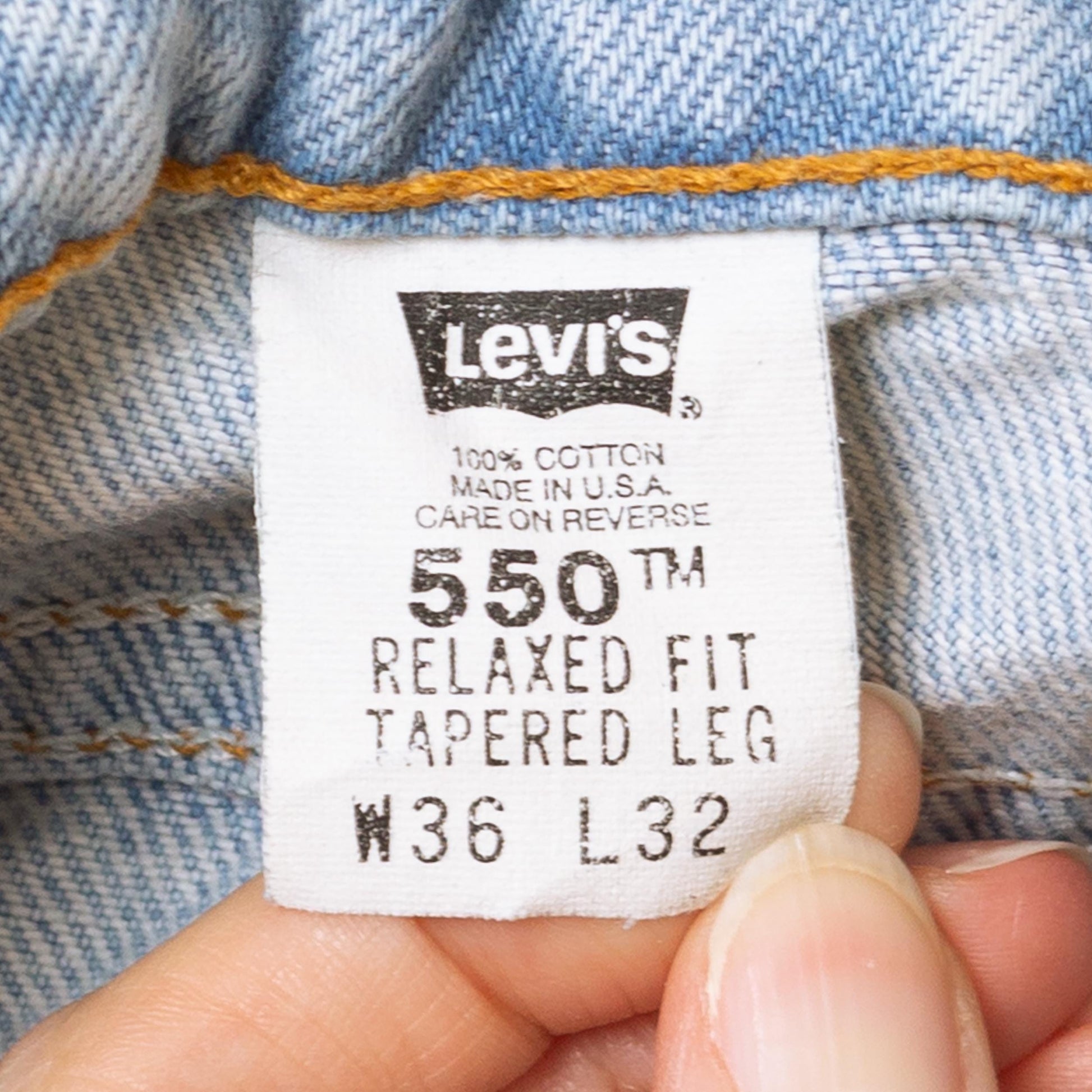 Vintage Levis 550 Made In USA Jeans - 36x32 | 80s 90s Light Wash Denim Relaxed Fit Levi's Dad Jeans