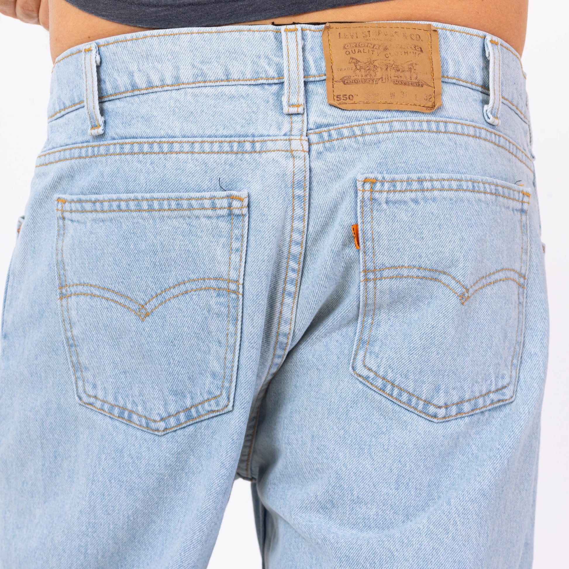 Vintage Levis 550 Made In USA Jeans - 36x32 | 80s 90s Light Wash Denim Relaxed Fit Levi's Dad Jeans