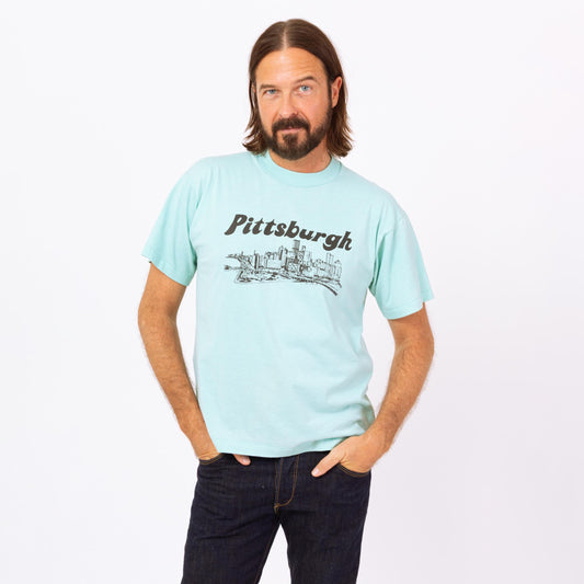 Vintage 90s Pittsburgh Skyline Tourist T Shirt - Large | Pennsylvania Graphic Blue Souvenir Tee