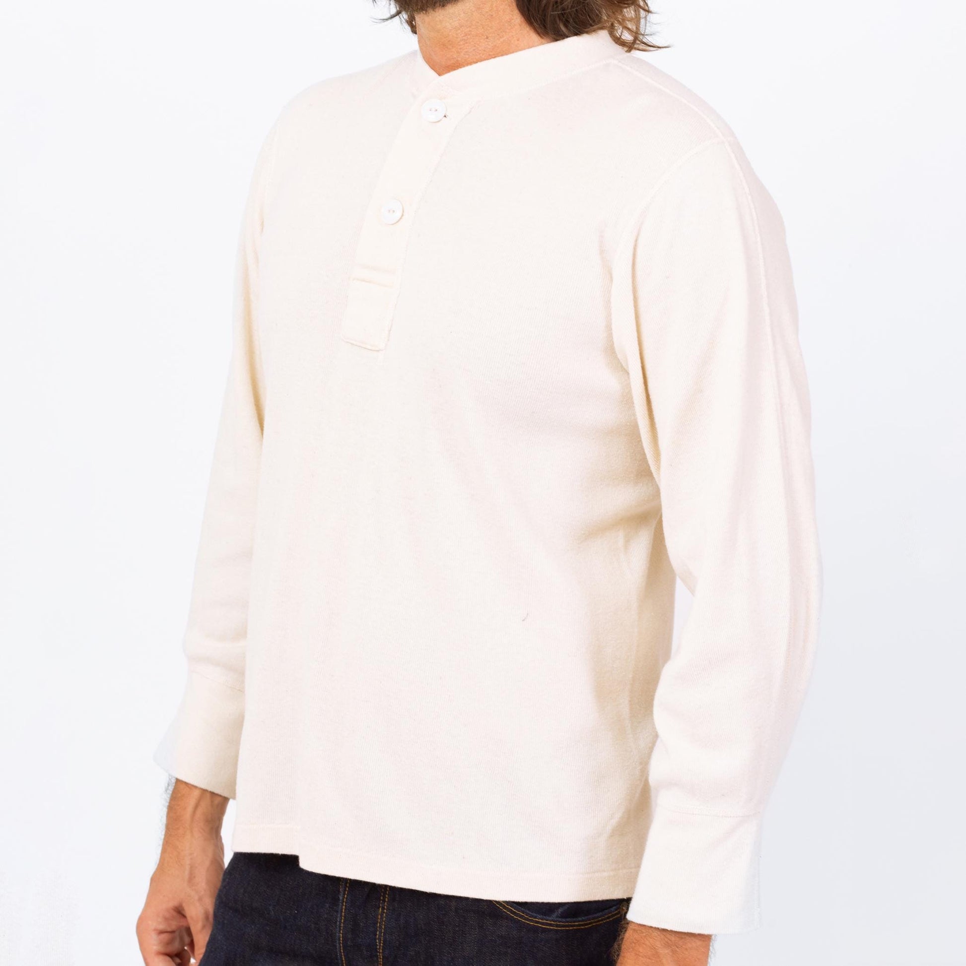 Vintage 70s Cream Wool & Cotton Thermal Henley Shirt - Medium | Plain Long Sleeve Military Undershirt Top