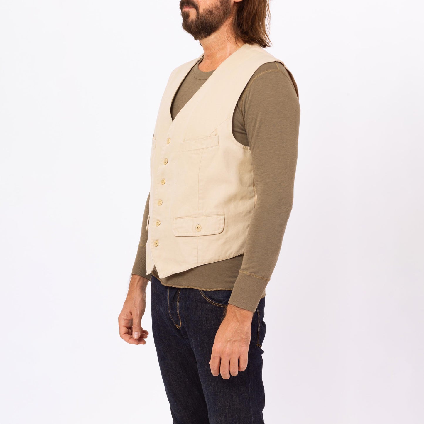 Vintage 90s Polo Ralph Lauren Khaki Vest - Large | Western Wear Cream Cotton Vest, Sleeveless Button Up Layering Shirt