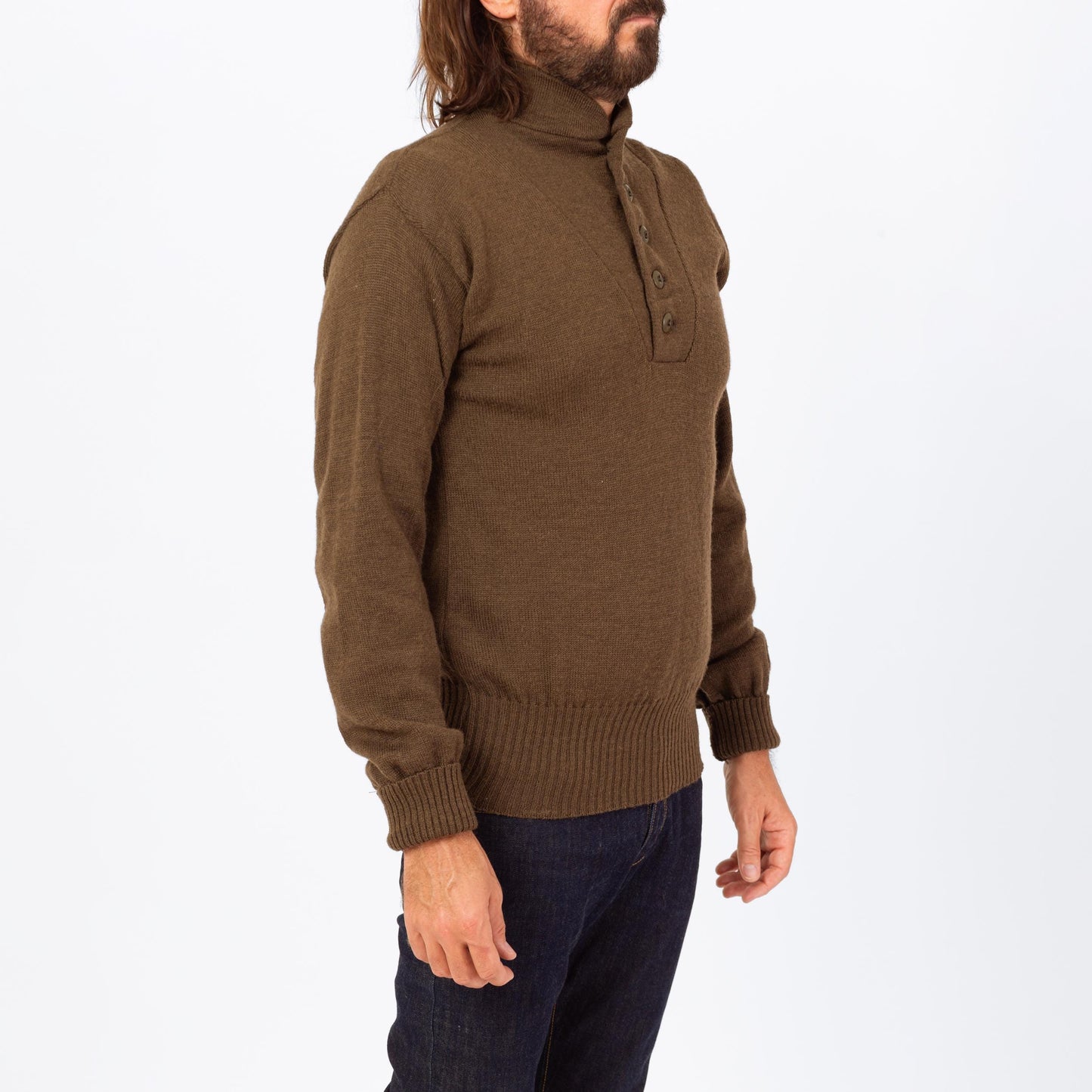 Vintage 90s Olive Wool Military Henley Sweater - Large | US Army Long Sleeve Fitted Pullover