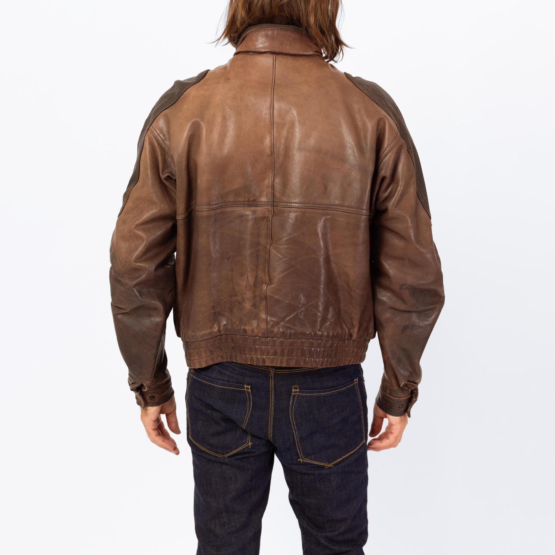 Vintage 80s Brown Leather Bomber Jacket - Extra Large | Berman's Zip Up Oversize Aviator Moto Coat