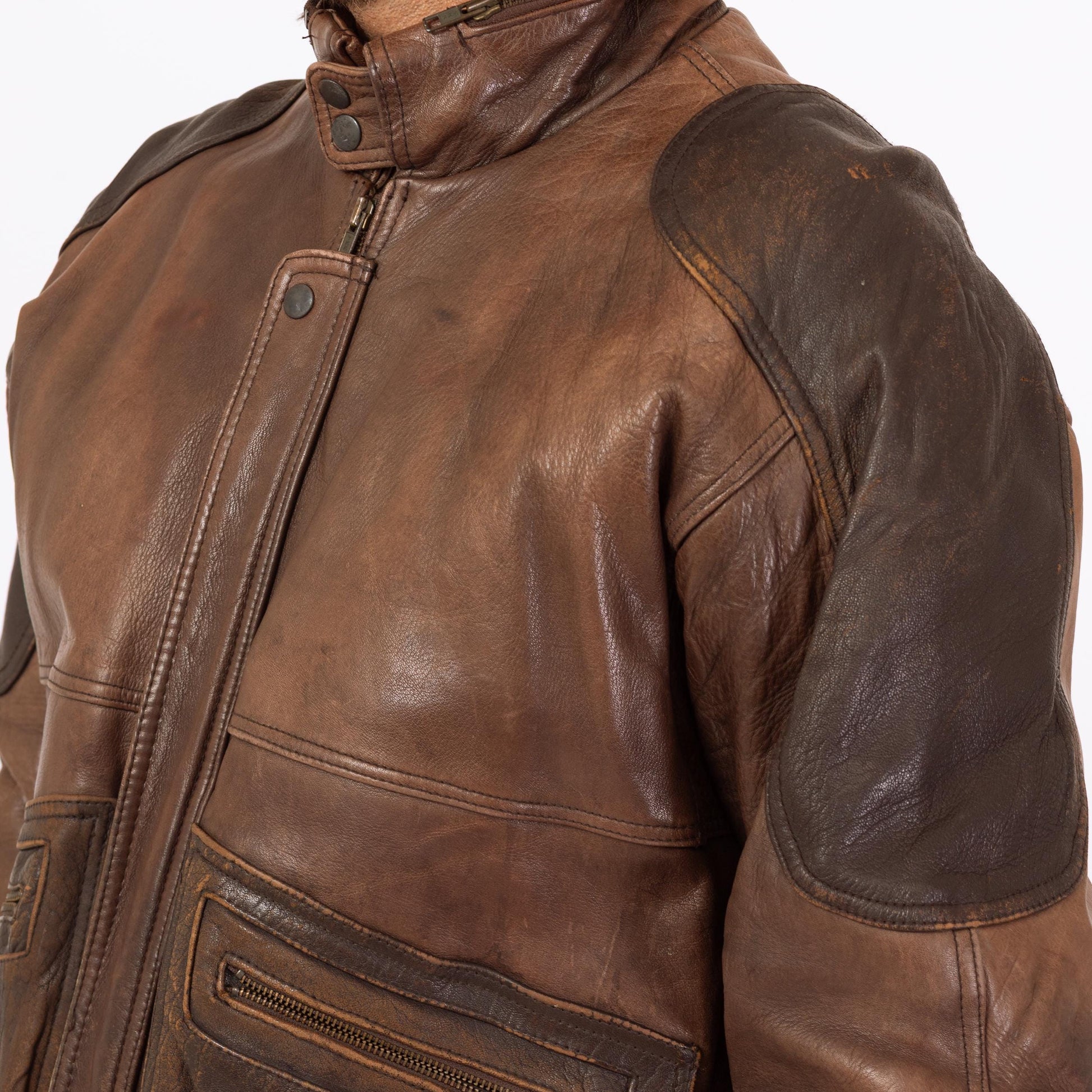 Vintage 80s Brown Leather Bomber Jacket - Extra Large | Berman's Zip Up Oversize Aviator Moto Coat