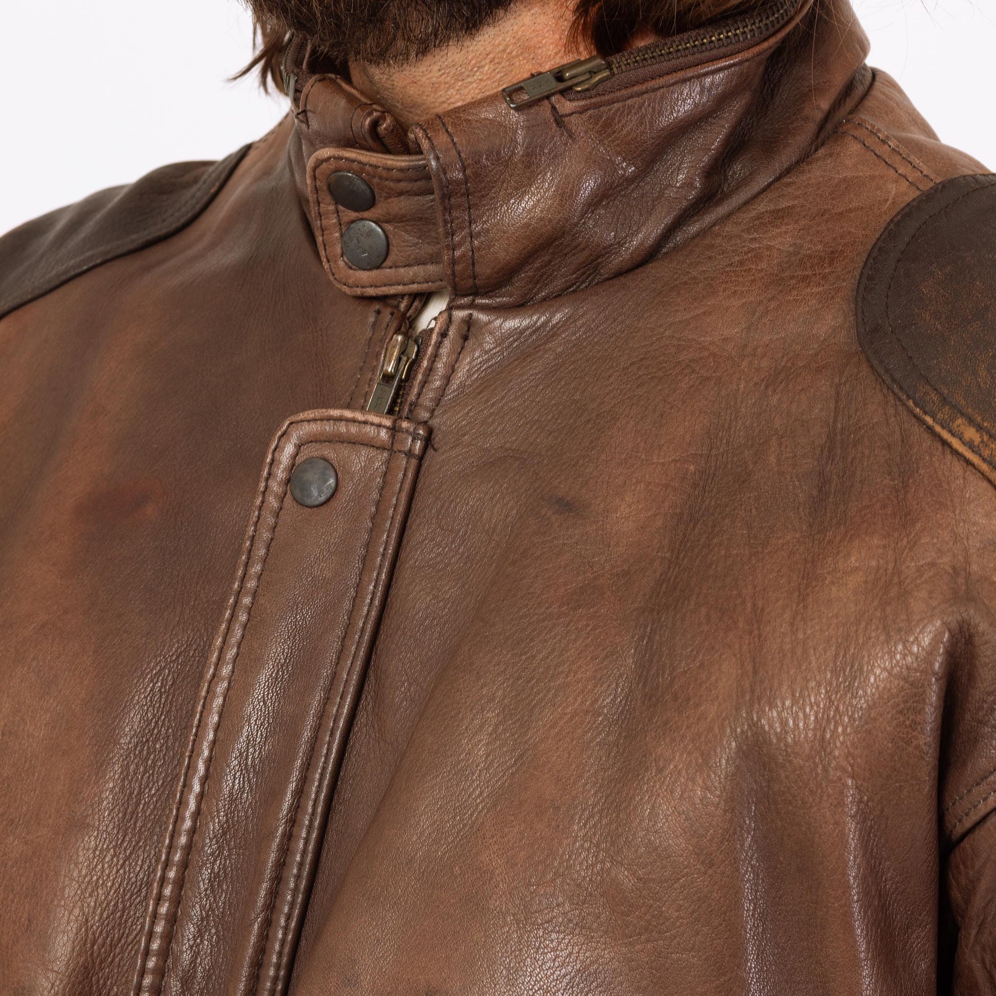 Vintage 80s Brown Leather Bomber Jacket - Extra Large | Berman's Zip Up Oversize Aviator Moto Coat