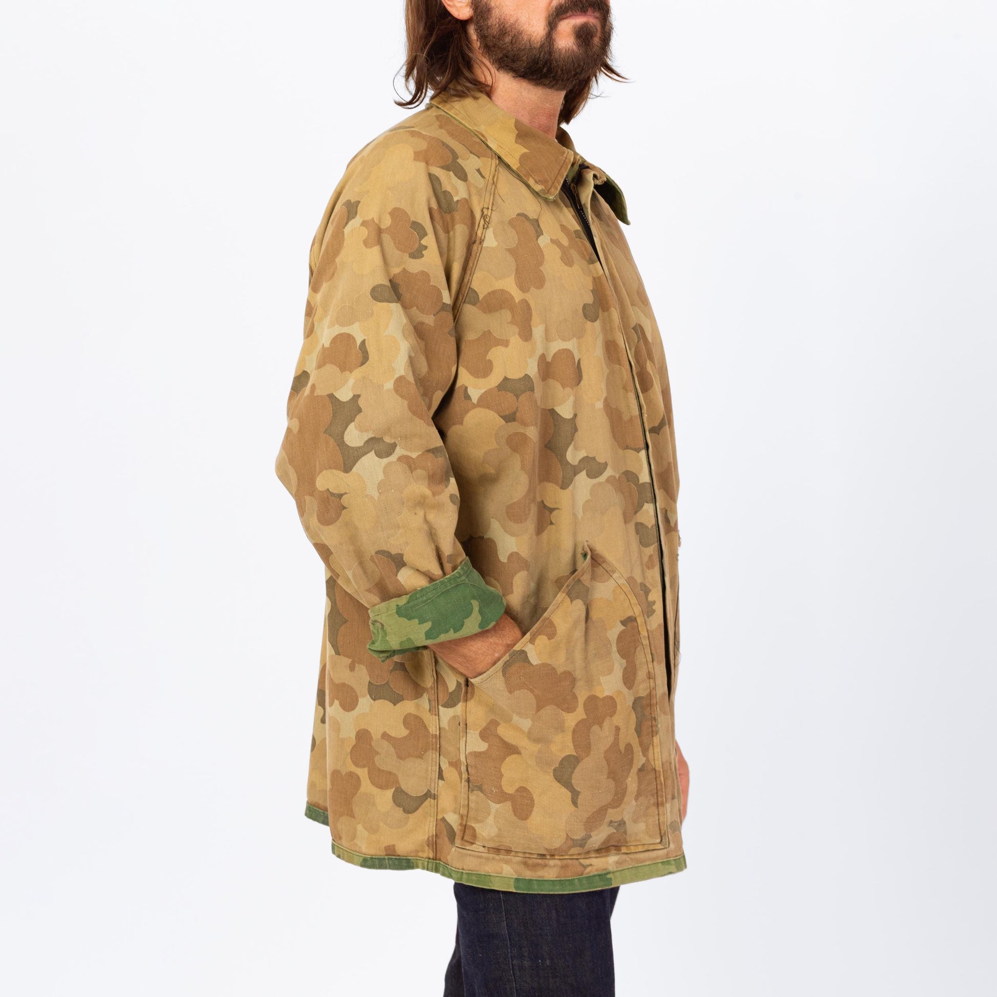 Vintage 60s 70s Kamo Reversible Mitchell Camo Hunting Jacket - Extra Large | Cotton Camouflage Zip Up Lightweight Army Surplus Coat