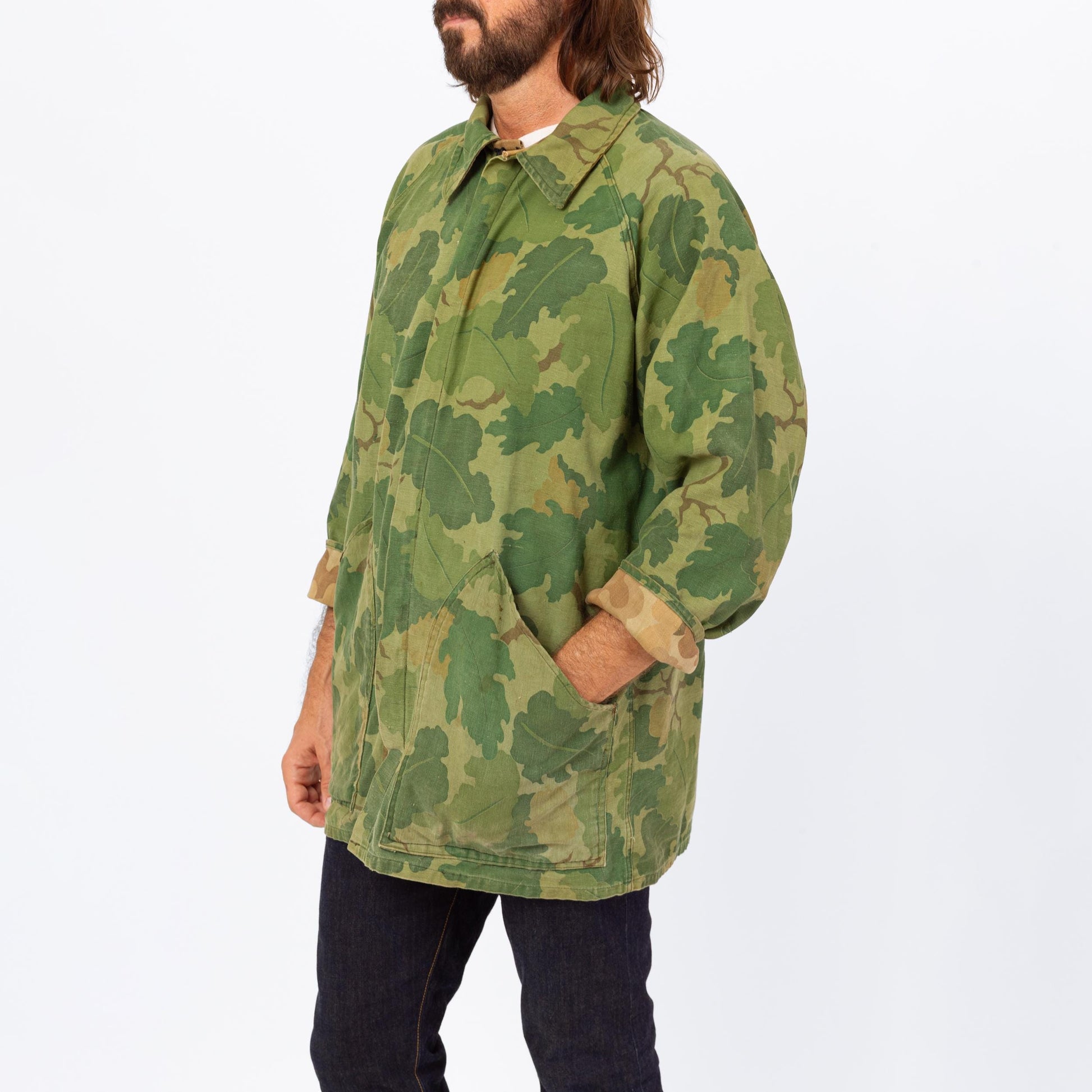 Vintage 60s 70s Kamo Reversible Mitchell Camo Hunting Jacket - Extra Large | Cotton Camouflage Zip Up Lightweight Army Surplus Coat