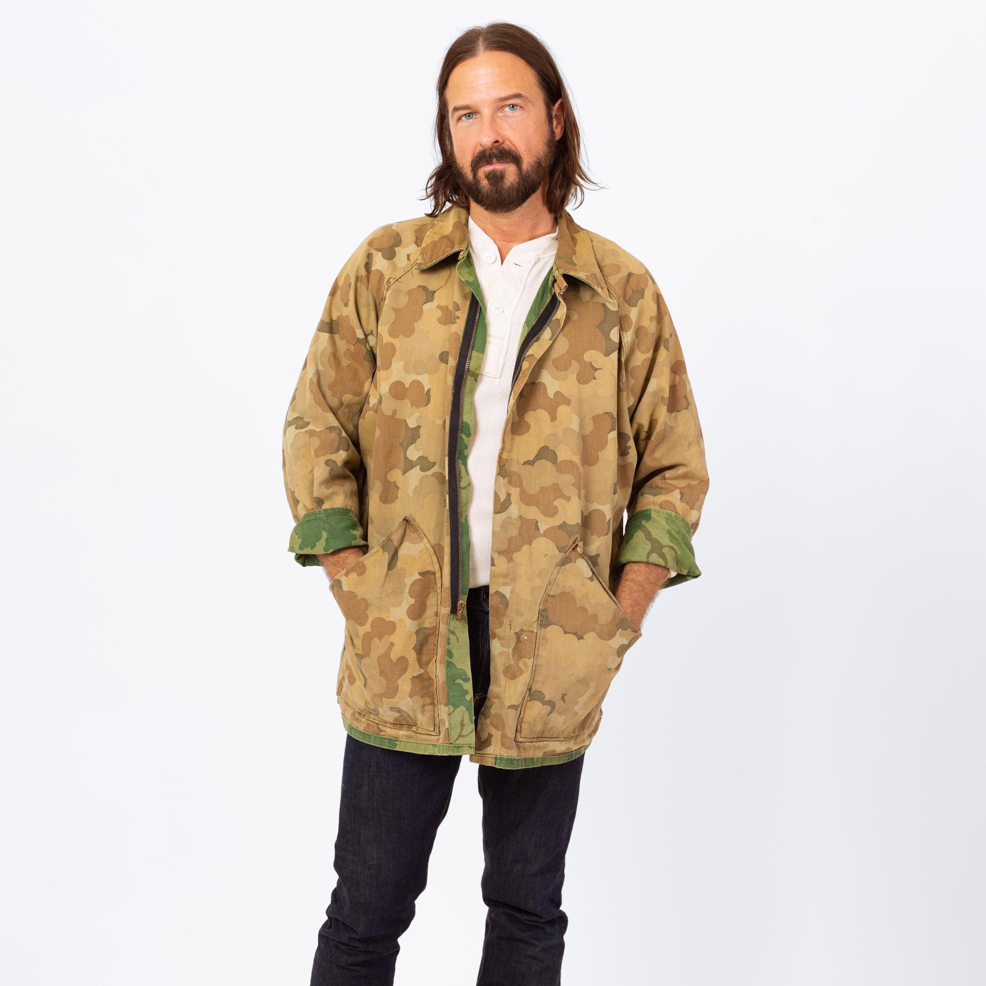 Vintage 60s 70s Kamo Reversible Mitchell Camo Hunting Jacket - Extra Large | Cotton Camouflage Zip Up Lightweight Army Surplus Coat