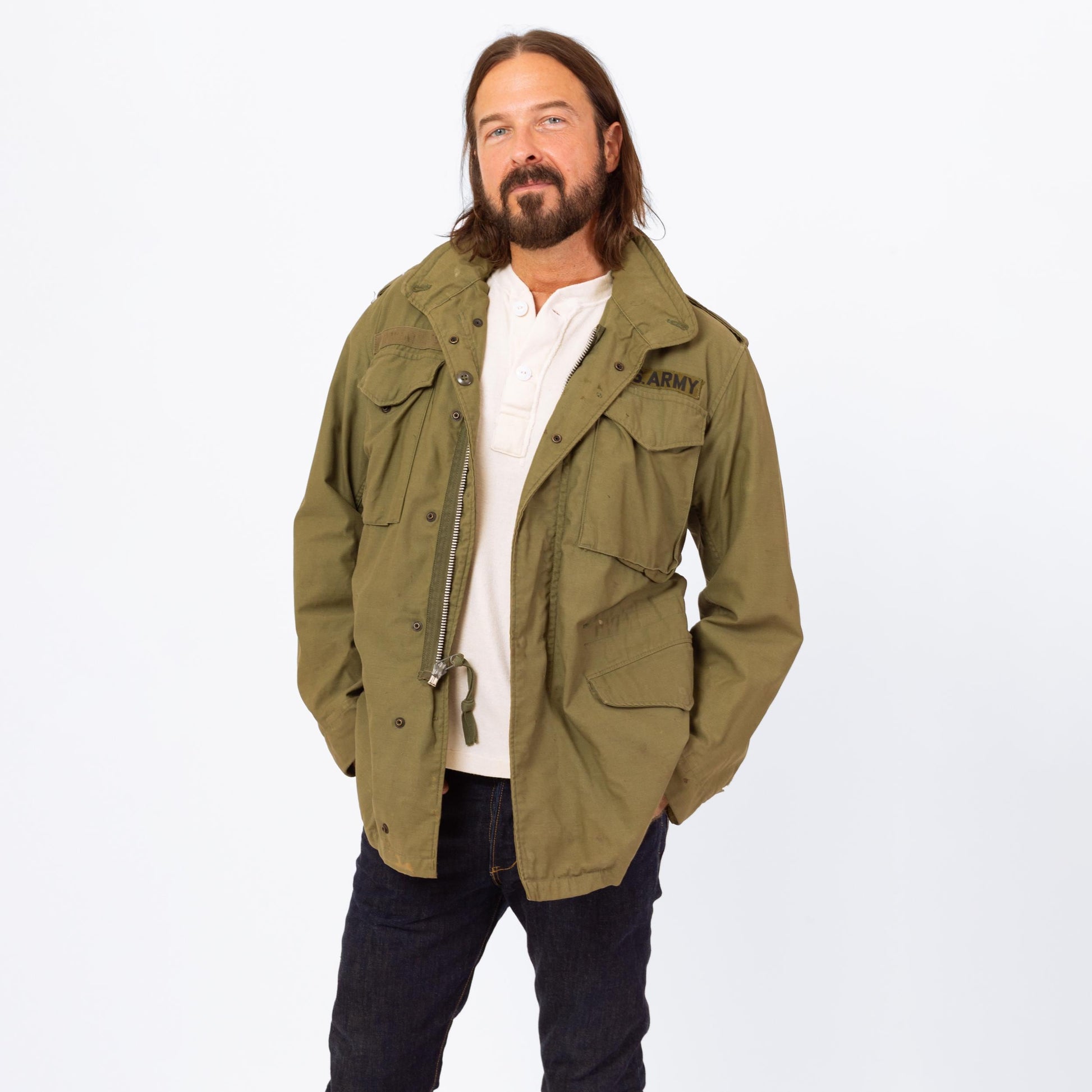 Vintage 70s M65 US Army Field Jacket - Small Long | OG 107 Hooded Olive Drab Vietnam Era Military M-65 Coat