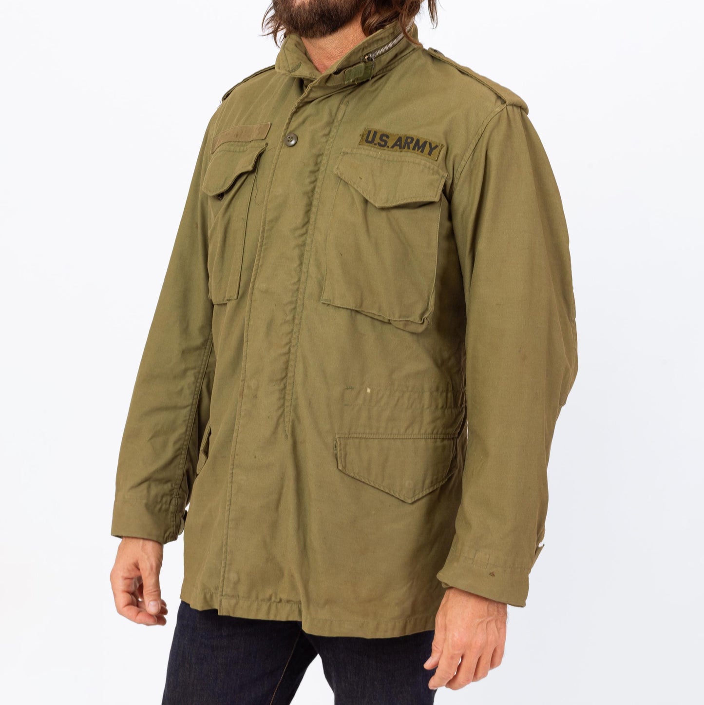 Vintage 70s M65 US Army Field Jacket - Small Long | OG 107 Hooded Olive Drab Vietnam Era Military M-65 Coat
