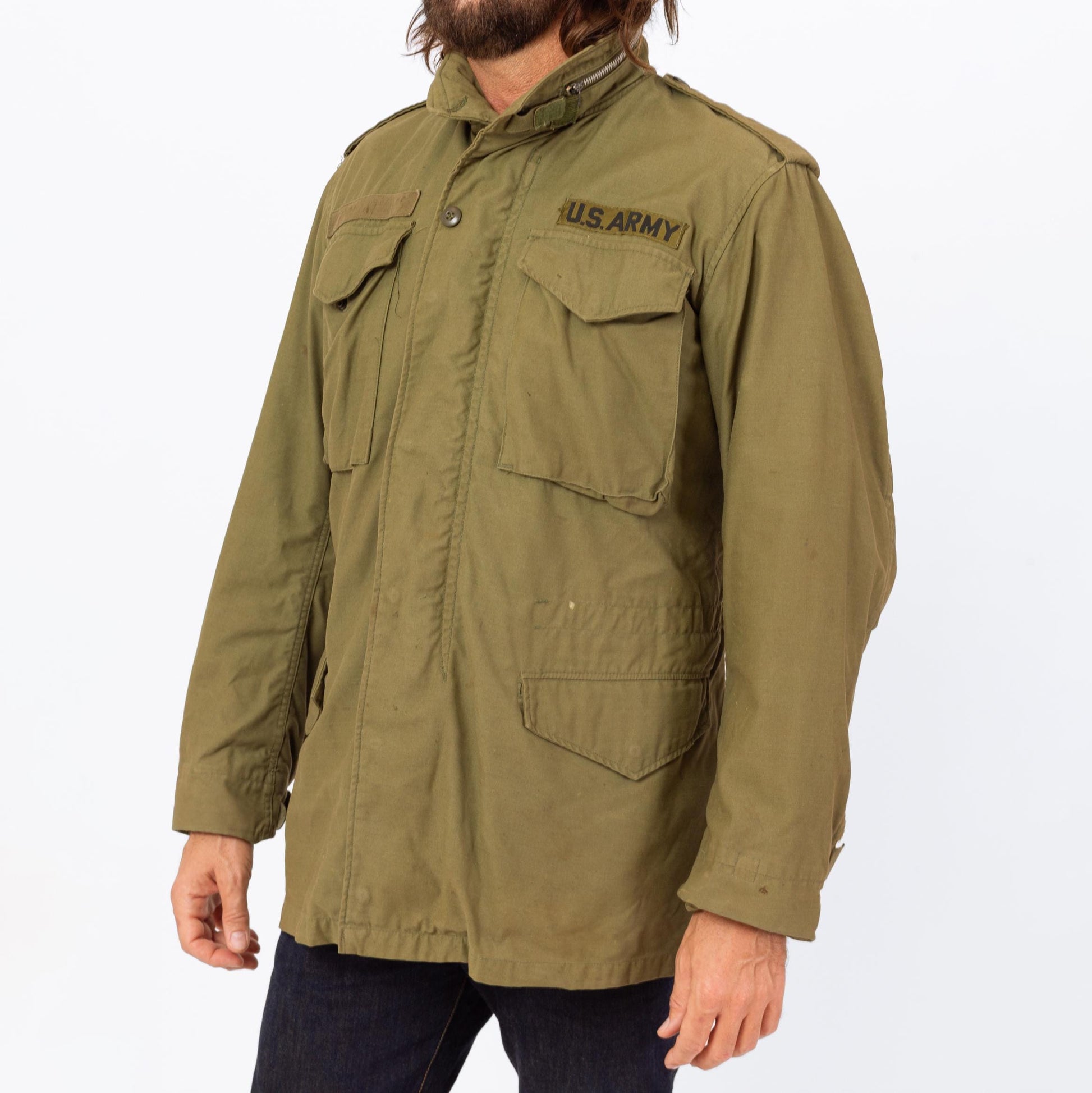 Vintage 70s M65 US Army Field Jacket - Small Long | OG 107 Hooded Olive Drab Vietnam Era Military M-65 Coat