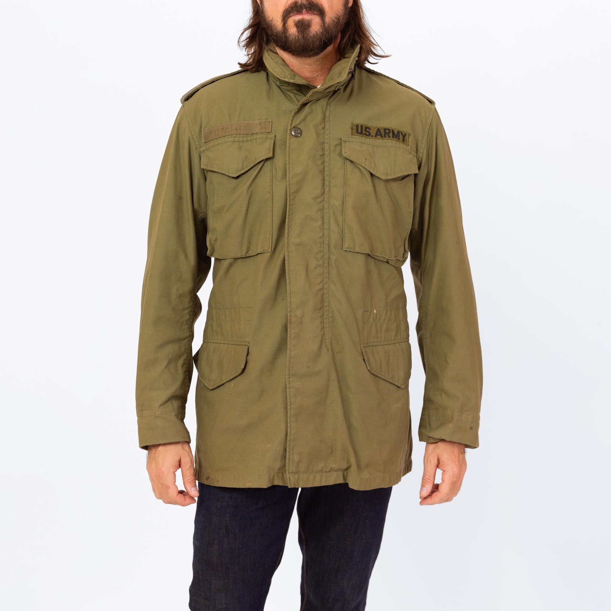 Vintage 70s M65 US Army Field Jacket - Small Long | OG 107 Hooded Olive Drab Vietnam Era Military M-65 Coat