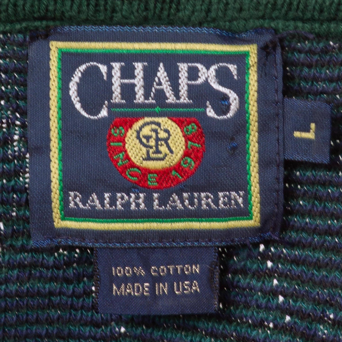 Vintage 90s Ralph Lauren Green Cotton Knit Sweater - Large | Chaps Argyle Diamond Knit Slouchy Pullover Grandpa Sweater
