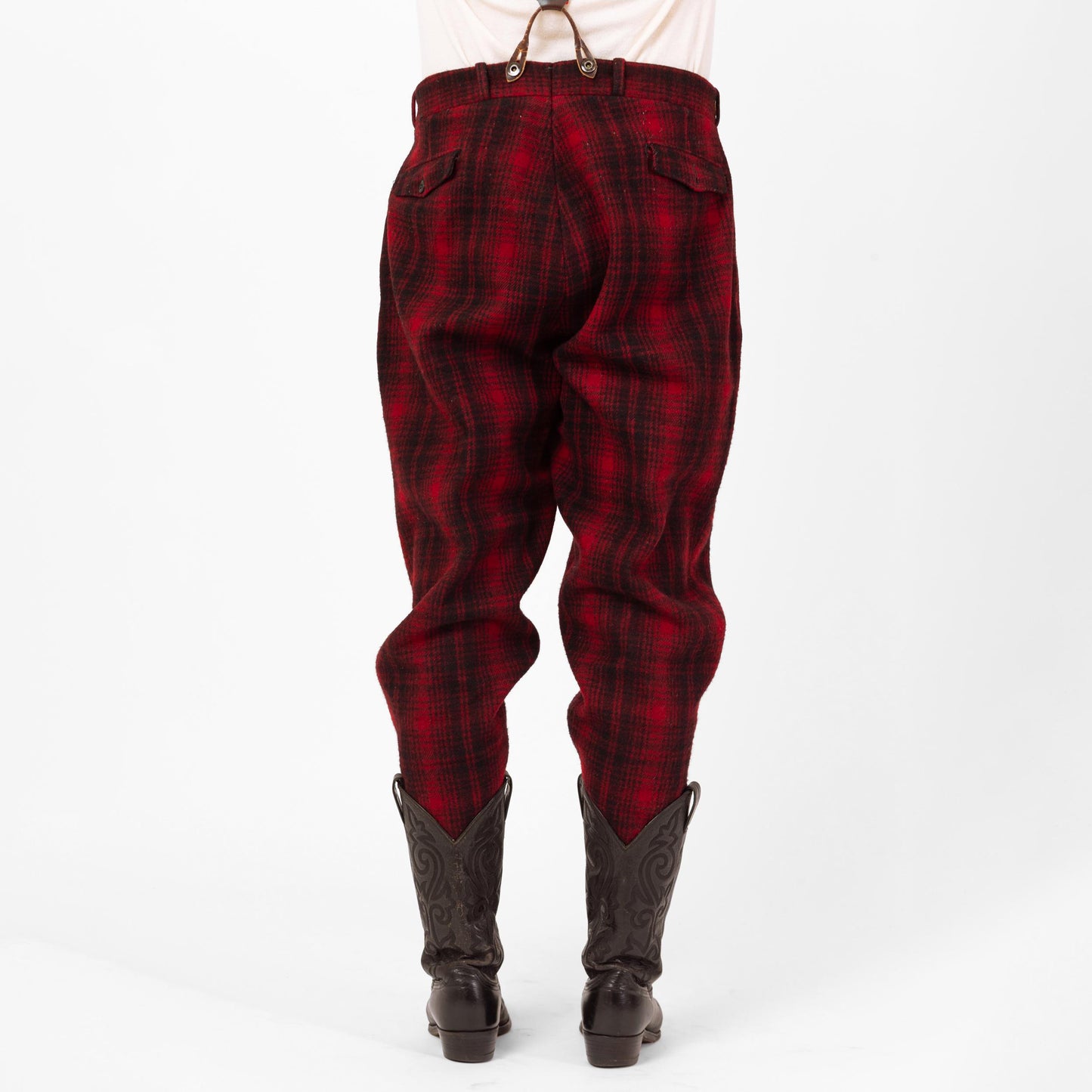 Vintage 40s 50s Woolrich Red & Black Plaid Wool Hunting Pants - Large, 38" Waist | Winter Outerwear Mackinaw High Waisted Suspender Pants