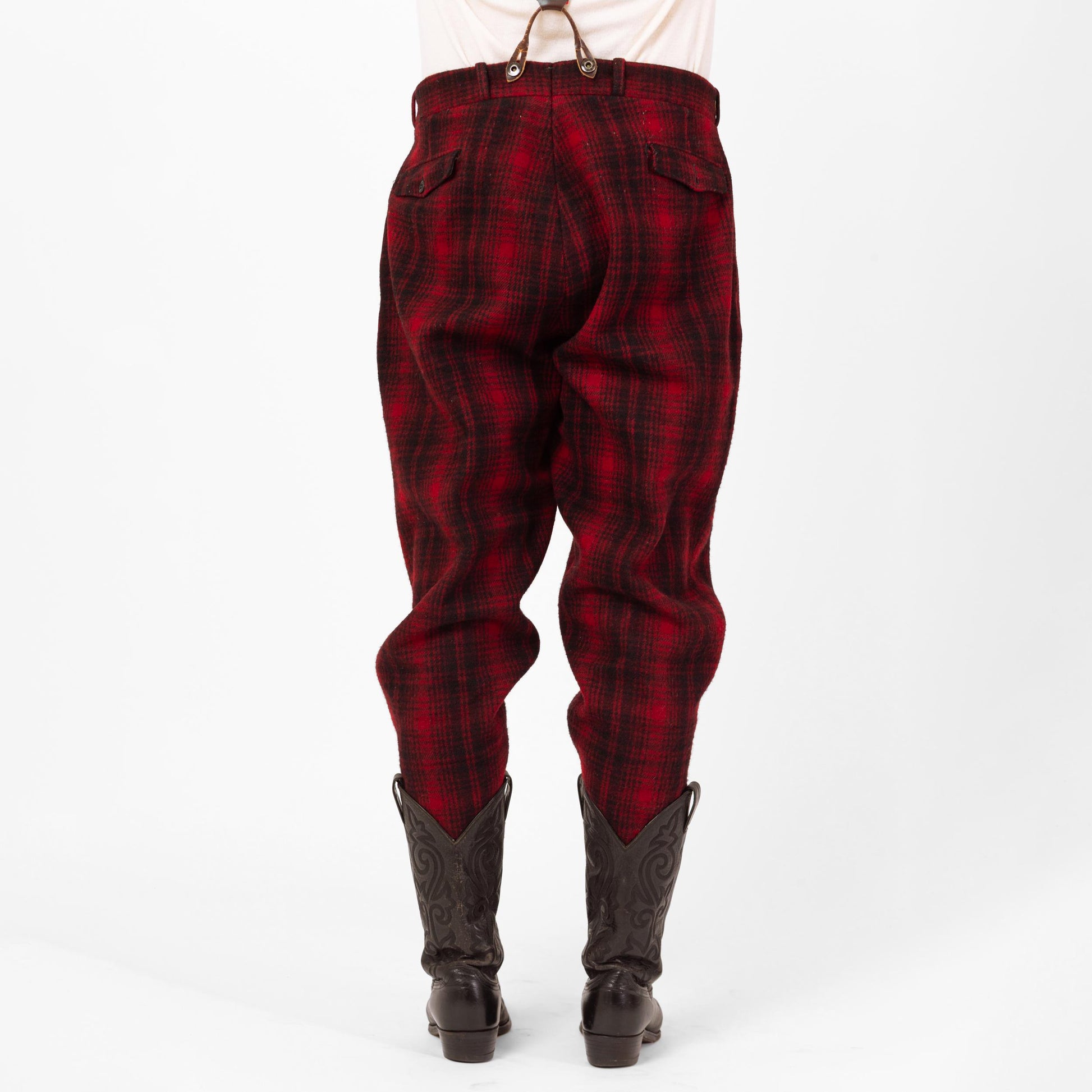 Vintage 40s 50s Woolrich Red & Black Plaid Wool Hunting Pants - Large, 38" Waist | Winter Outerwear Mackinaw High Waisted Suspender Pants