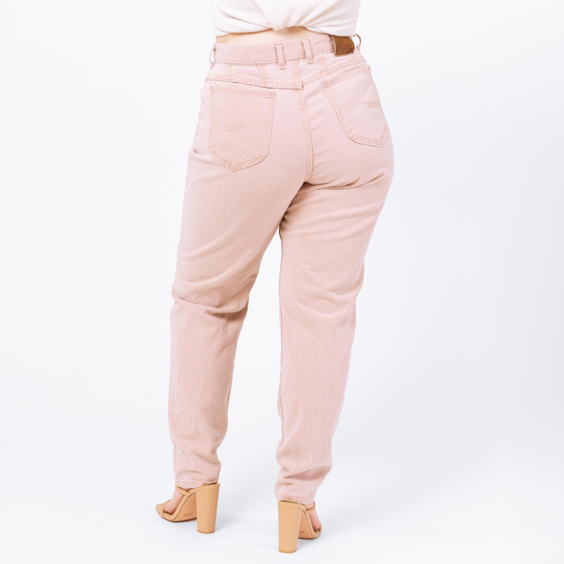 Vintage 90s Lee Pastel Pink High Waisted Jeans - Large, 32" Waist | Made In USA Denim Tapered Leg Mom Jeans