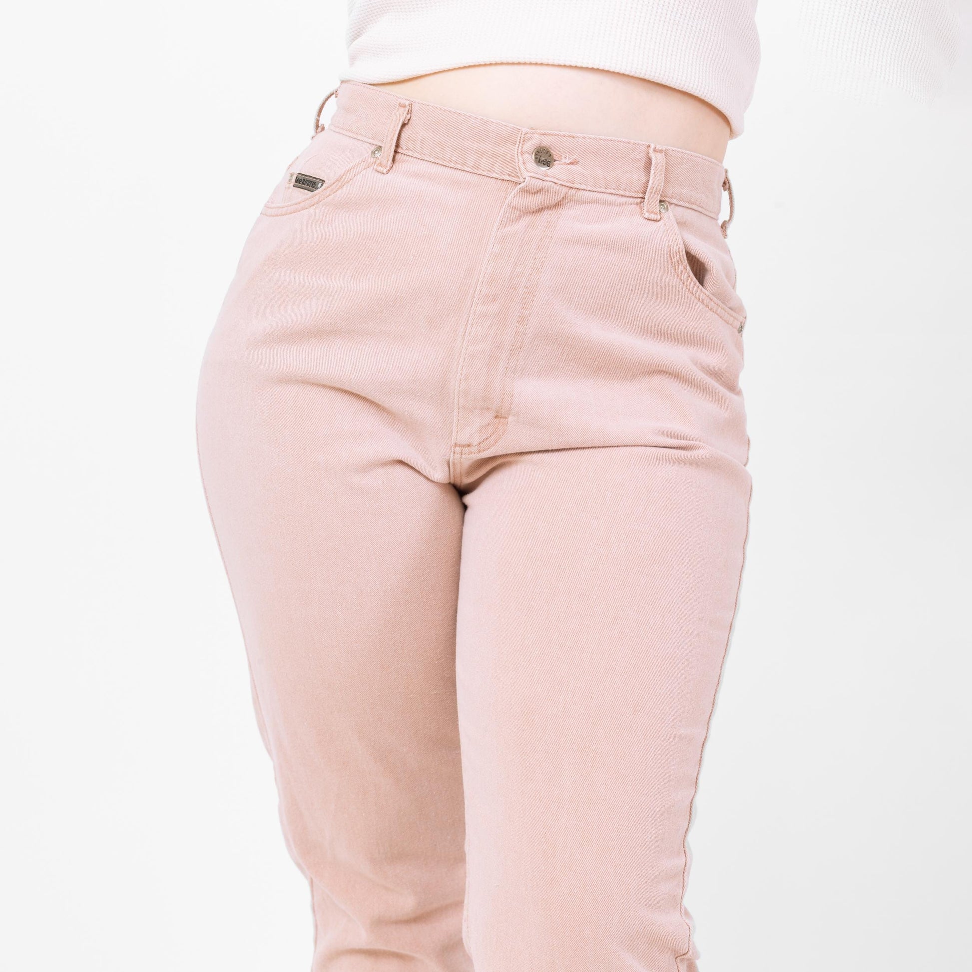 Vintage 90s Lee Pastel Pink High Waisted Jeans - Large, 32" Waist | Made In USA Denim Tapered Leg Mom Jeans