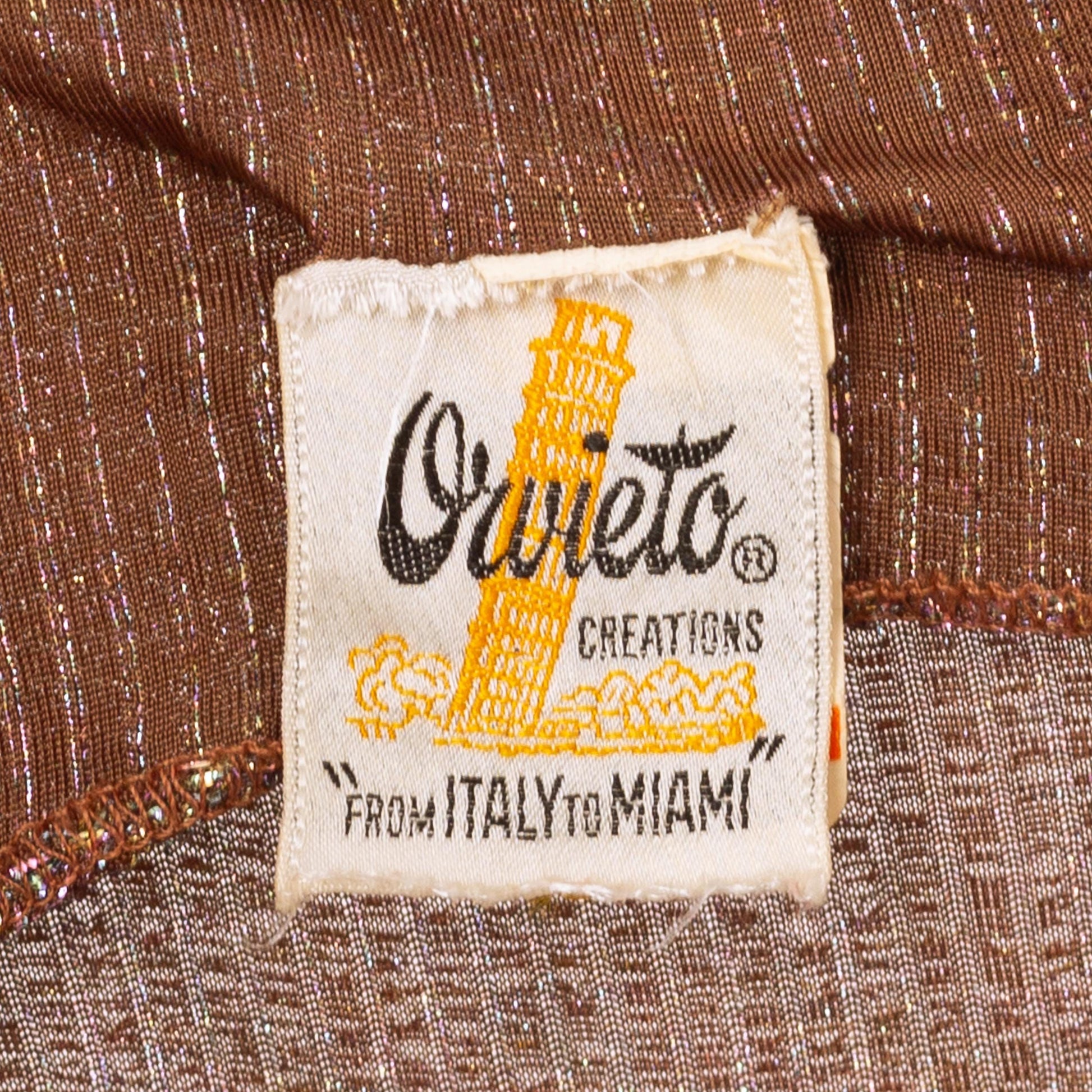 Vintage 70s Metallic Lurex Striped Disco Mini Dress - Petite Small | Orvieto Creations Studio 54 Copper Knit Sleeveless Party Dress