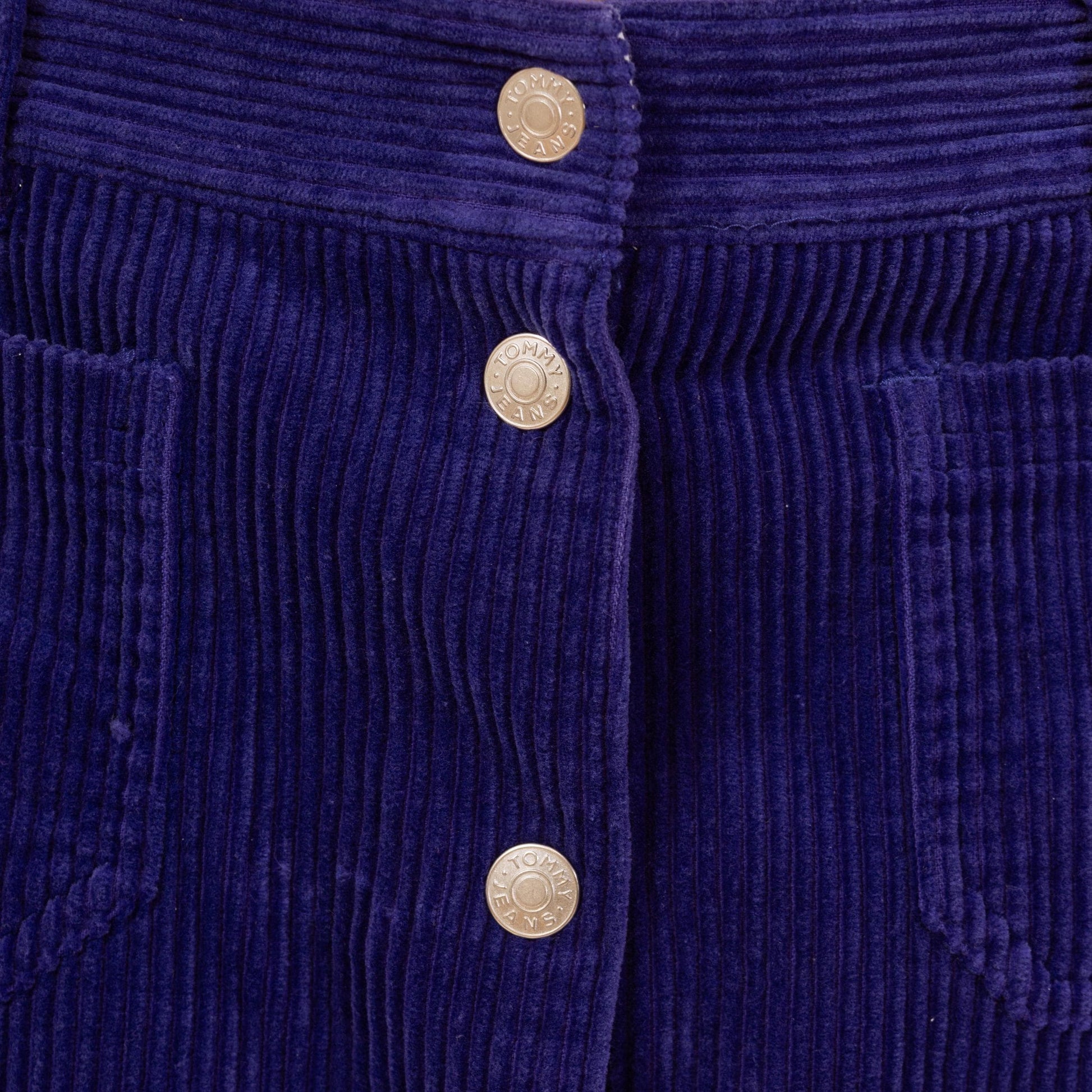 Vintage 90s Tommy Hilfiger Purple Corduroy High Waisted Mini Skirt - Medium, 28" Waist | Preppy A Line Snap Up Pencil Miniskirt
