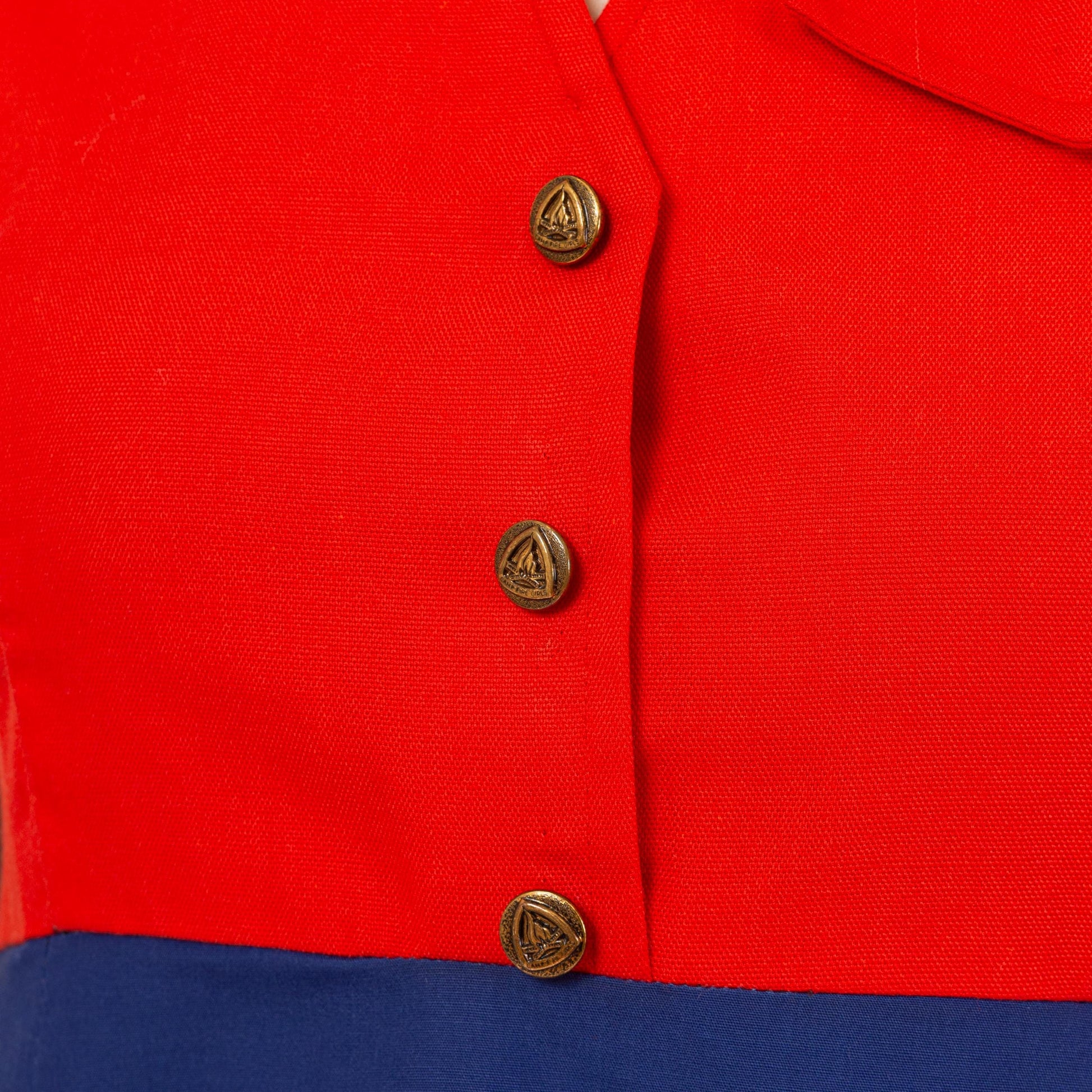 Vintage 60s Camp Fire Girls Uniform Dress - Petite XS | Mod Blue Red Color Block A Line Micro Mini Dress