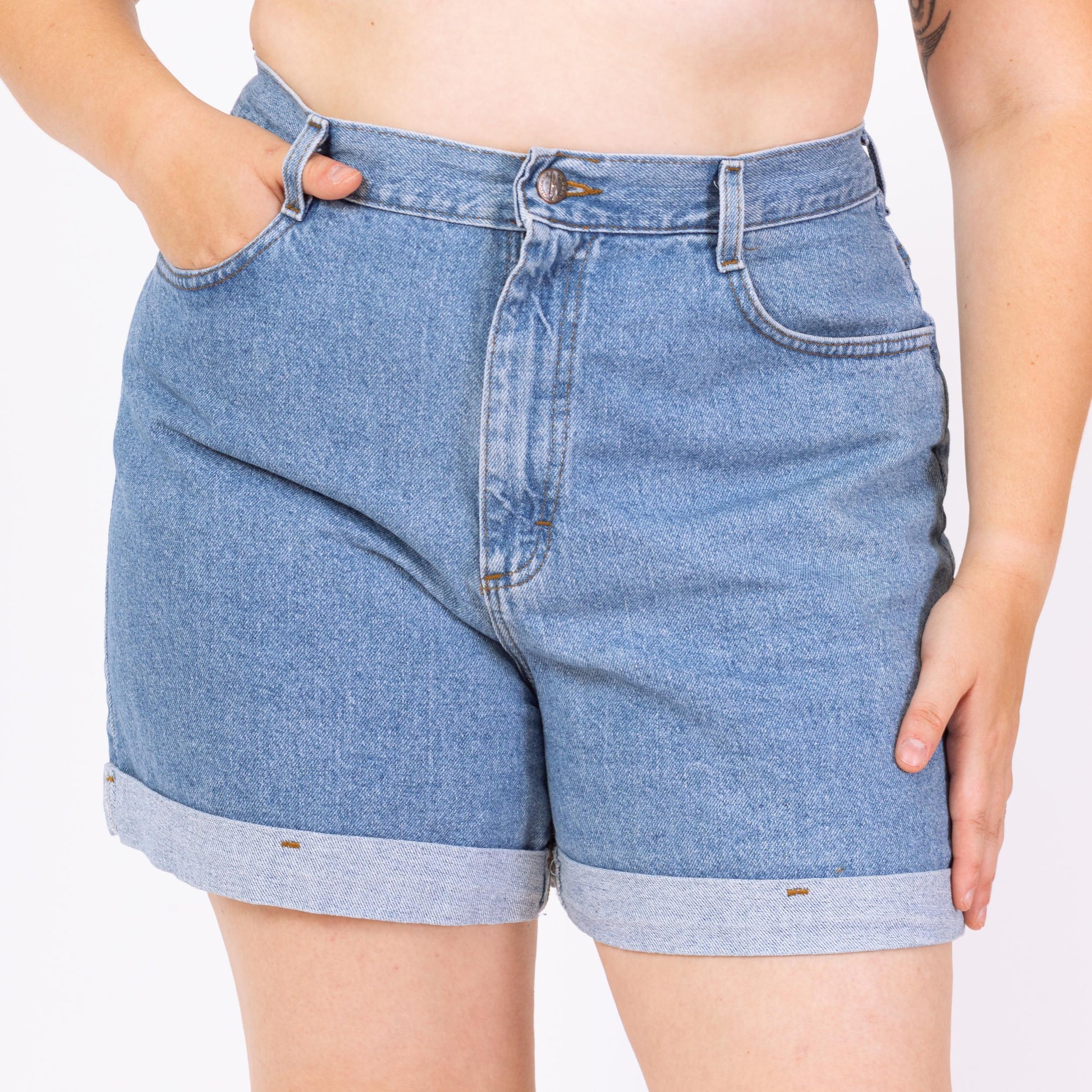 Vintage 90s High Waisted Light Wash Jean Shorts - Extra Large, 35" Waist | Grunge Denim Shorts, Cuffed Jean Shorts, 90s Mom Shorts