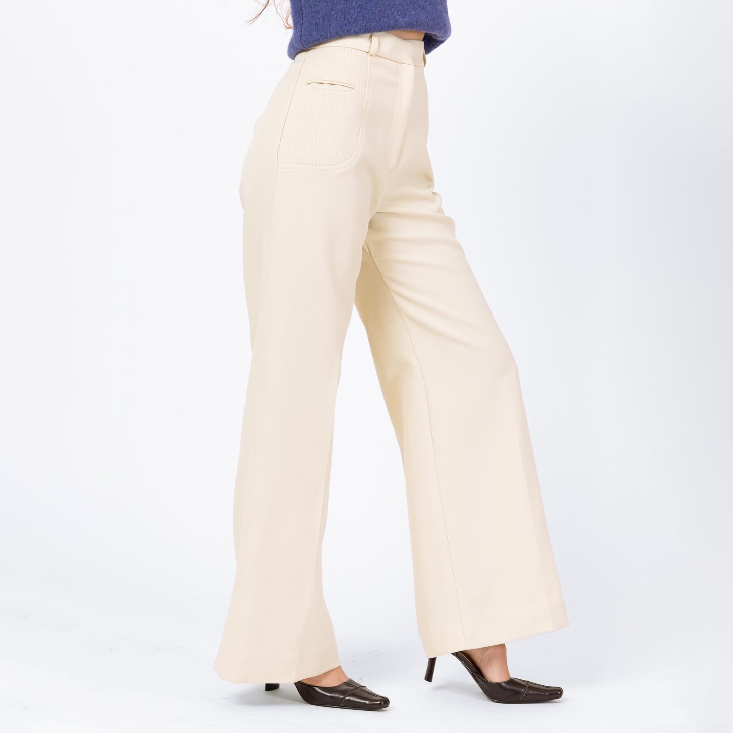 Vintage 70s Cream High Waisted Flared Pants - Extra Small, 24" Waist | Boho Wide Leg Disco Style Retro Festival Bell Bottom Trousers