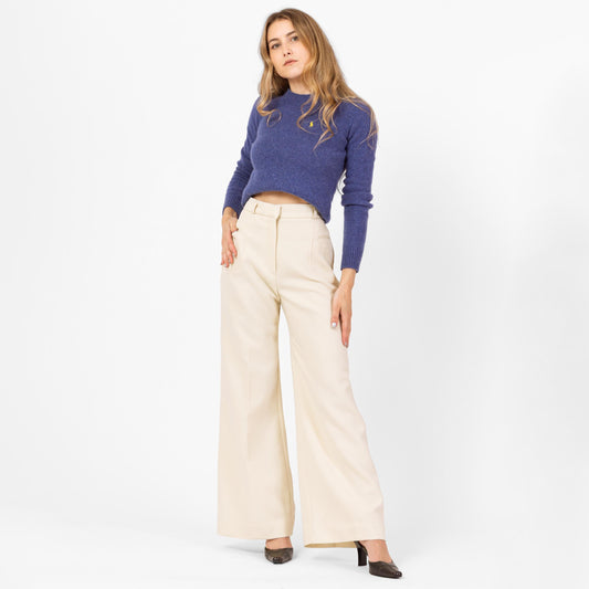 Vintage 70s Cream High Waisted Flared Pants - Extra Small, 24" Waist | Boho Wide Leg Disco Style Retro Festival Bell Bottom Trousers