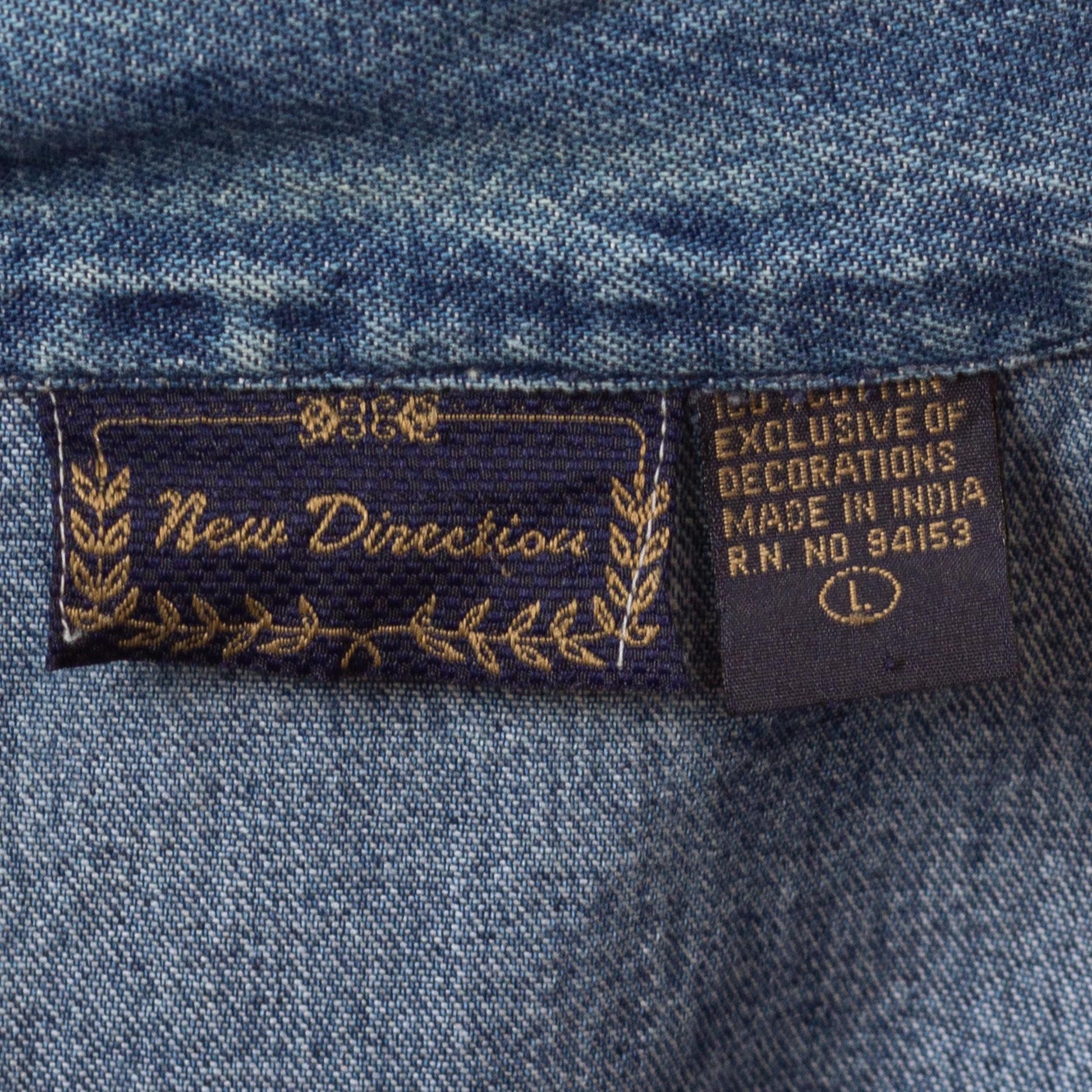 Vintage 90s Floral Embroidered Chambray Denim Jacket - Large | Boho Button Up Lightweight Jean Jacket