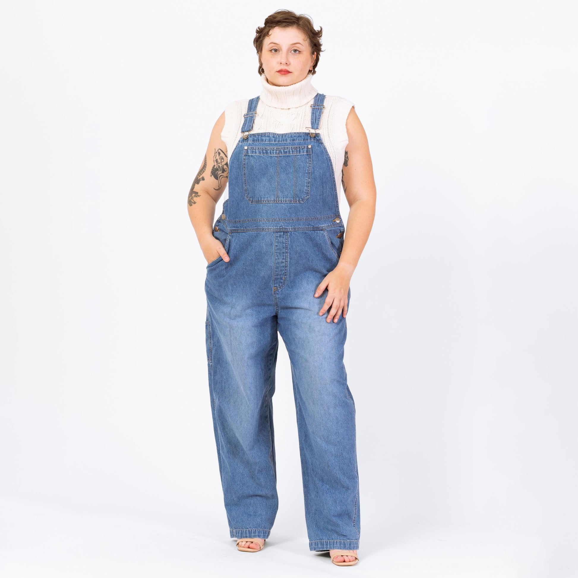 Vintage 90s Faded Medium Wash Denim Overalls - Extra Large | Blue Jean Bib Overall Pants