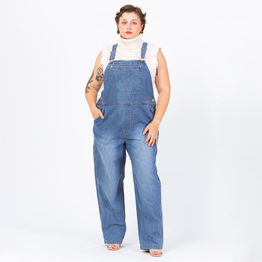Vintage 90s Faded Medium Wash Denim Overalls - Extra Large | Blue Jean Bib Overall Pants