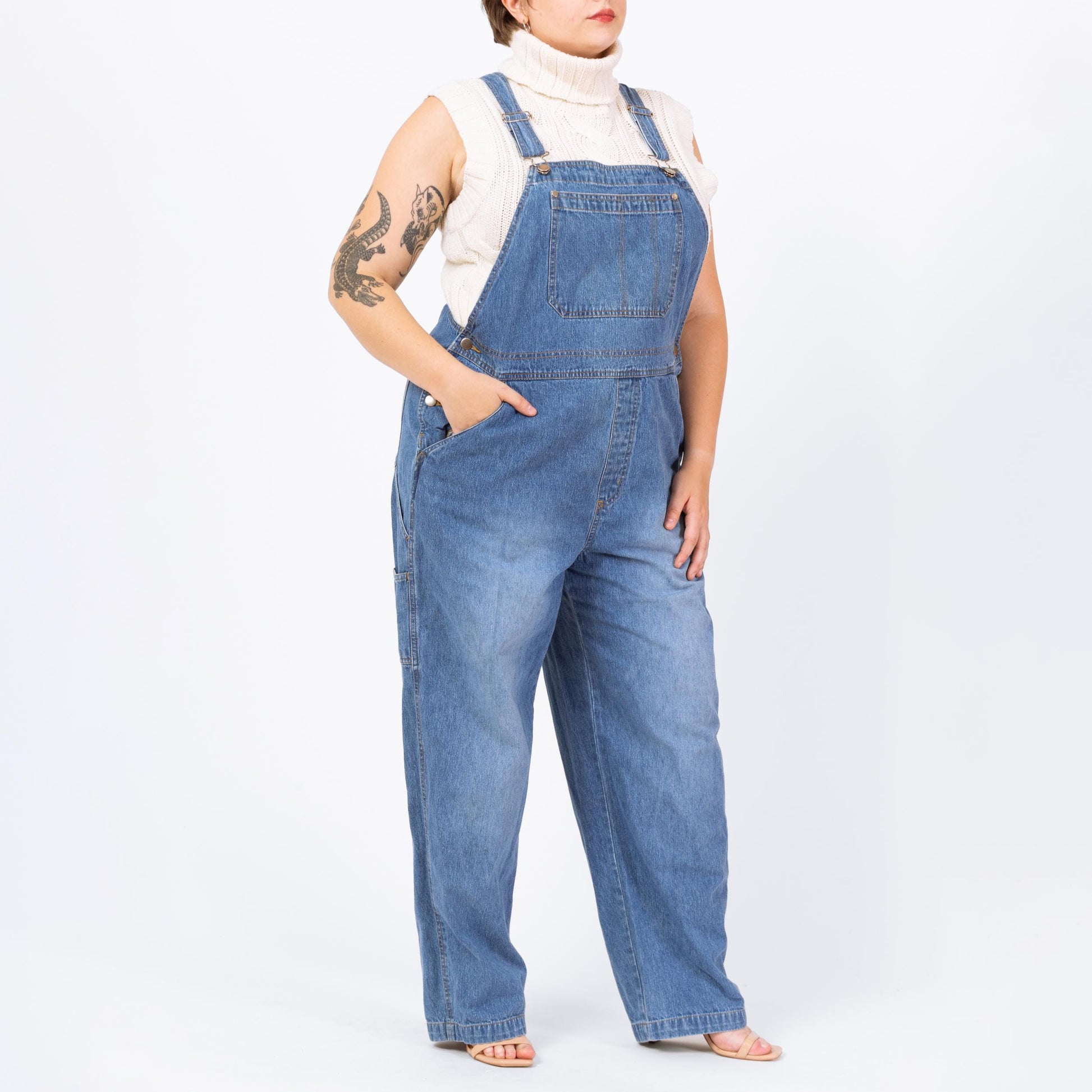 Vintage 90s Faded Medium Wash Denim Overalls - Extra Large | Blue Jean Bib Overall Pants