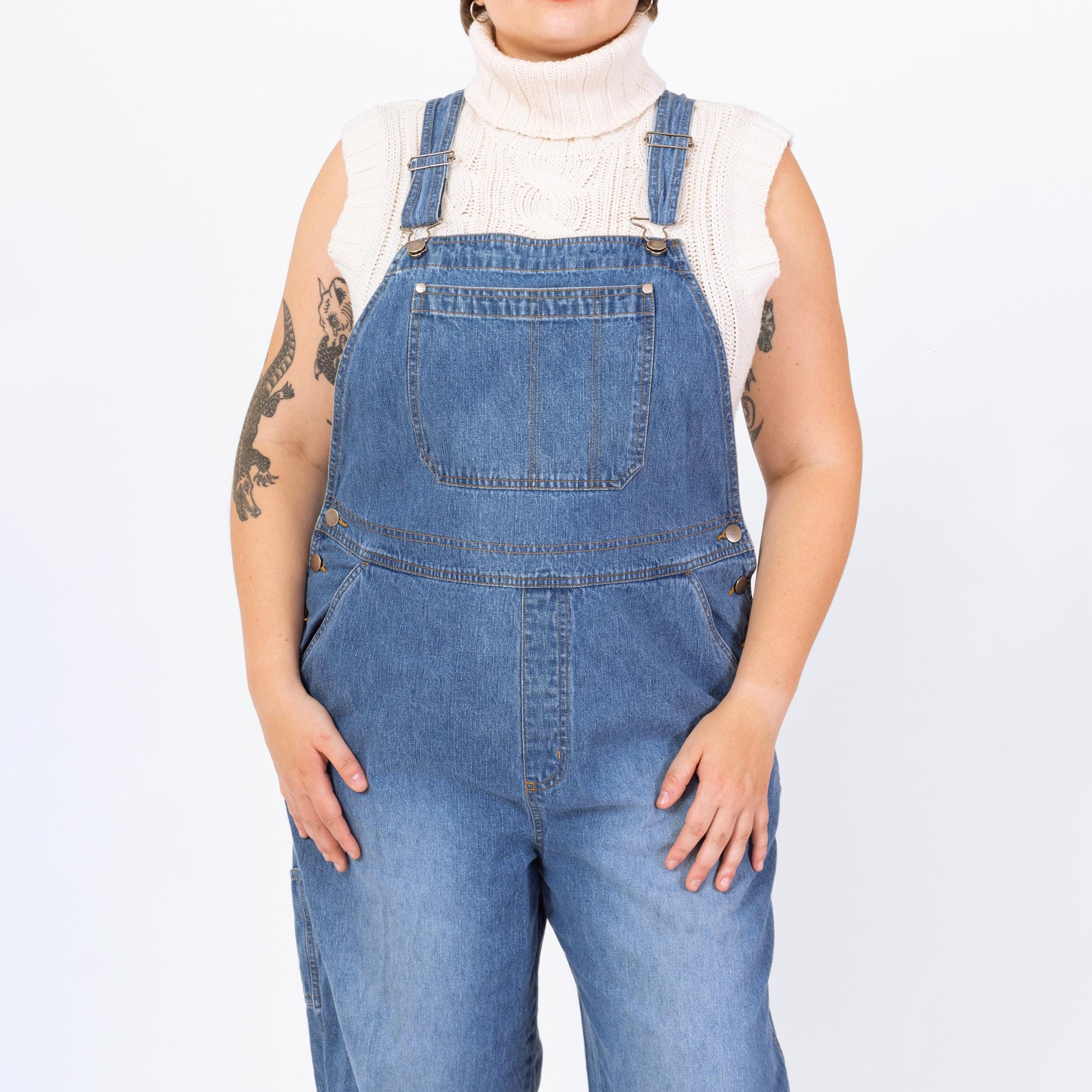 Vintage 90s Faded Medium Wash Denim Overalls - Extra Large | Blue Jean Bib Overall Pants