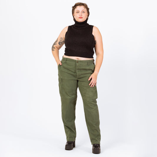Vintage 90s Army Green Unisex Cargo Field Pants - 34"-39" Waist | High Waist Olive Drab Military Commando Pants